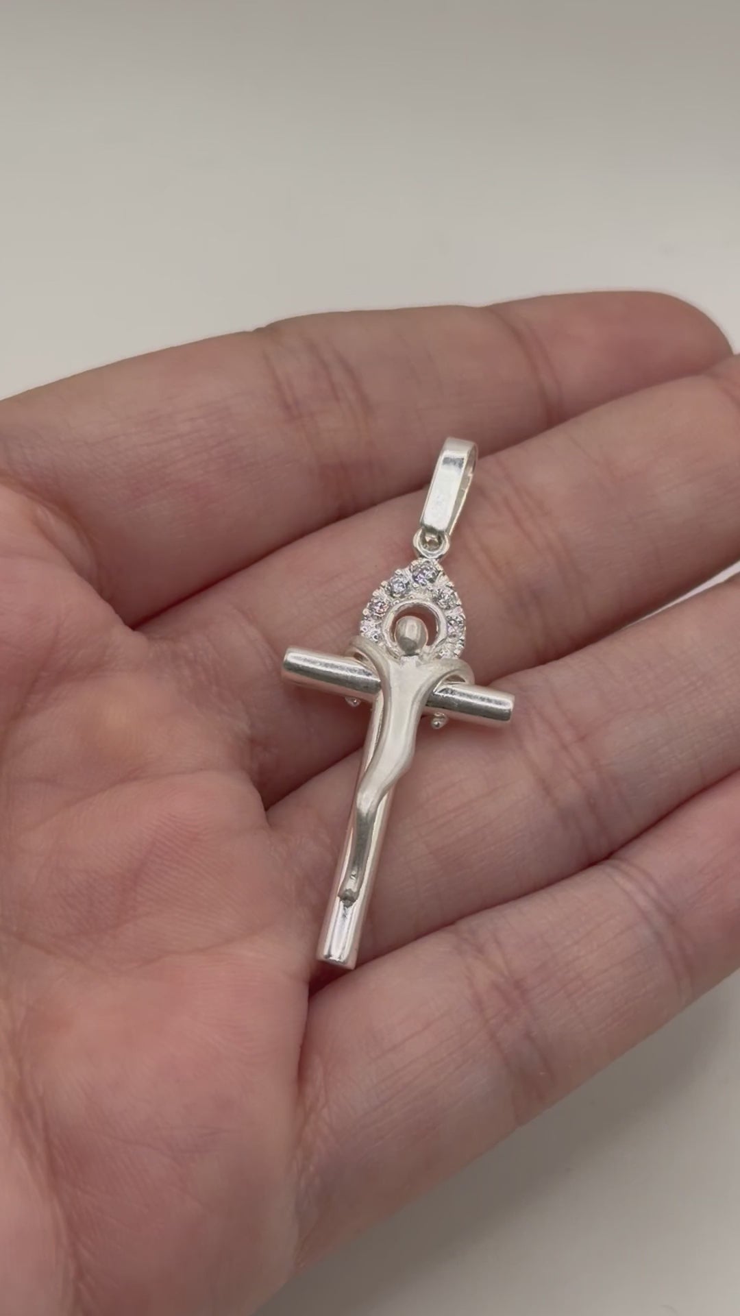 Dije De Cruz Cristo Aura + Cadena en Plata .925