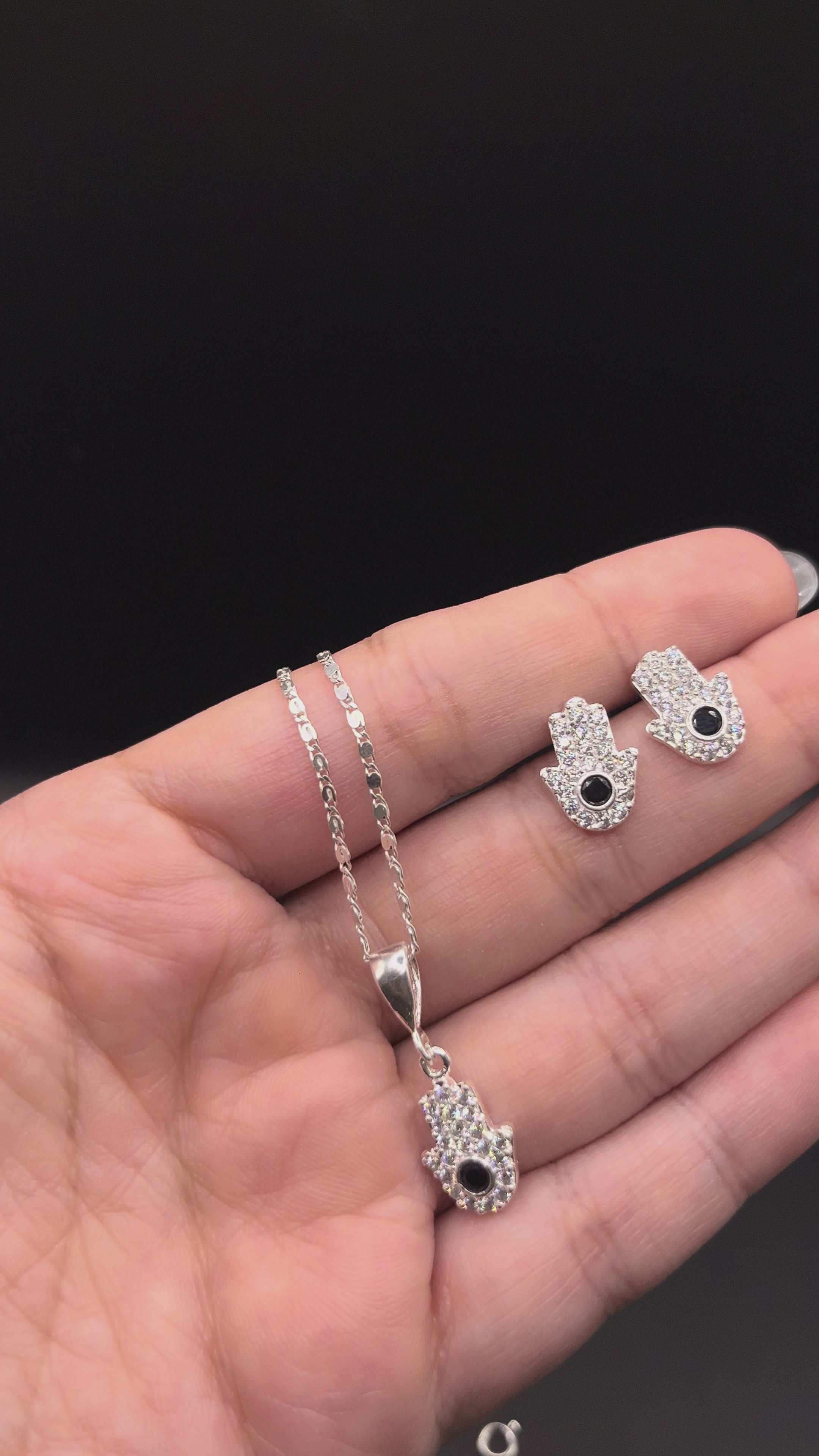 Aretes + Cadena + Dije De Mano en Plata .925