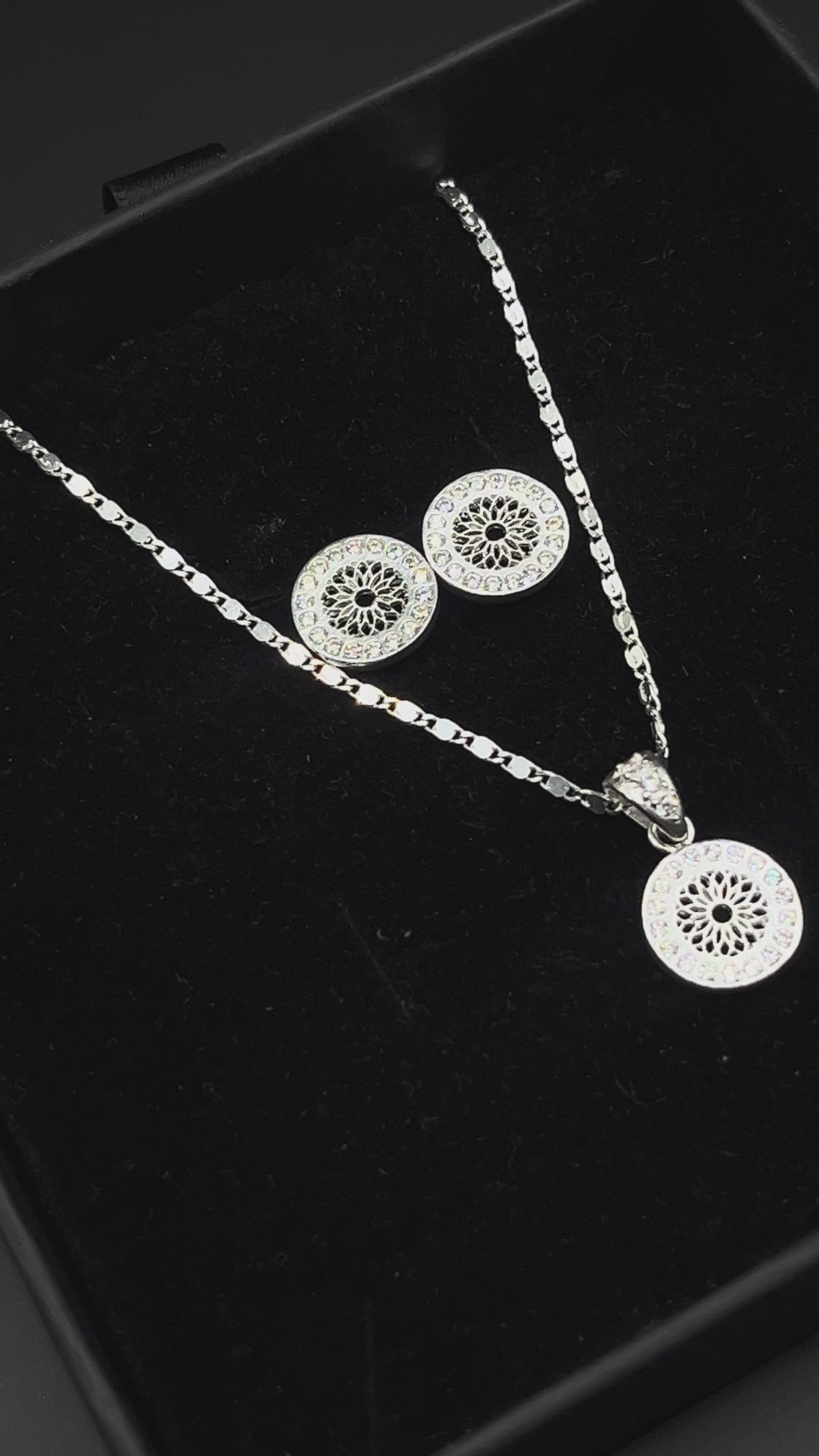 Aretes + Cadena + Dije Circulo Blanco de Plata .925