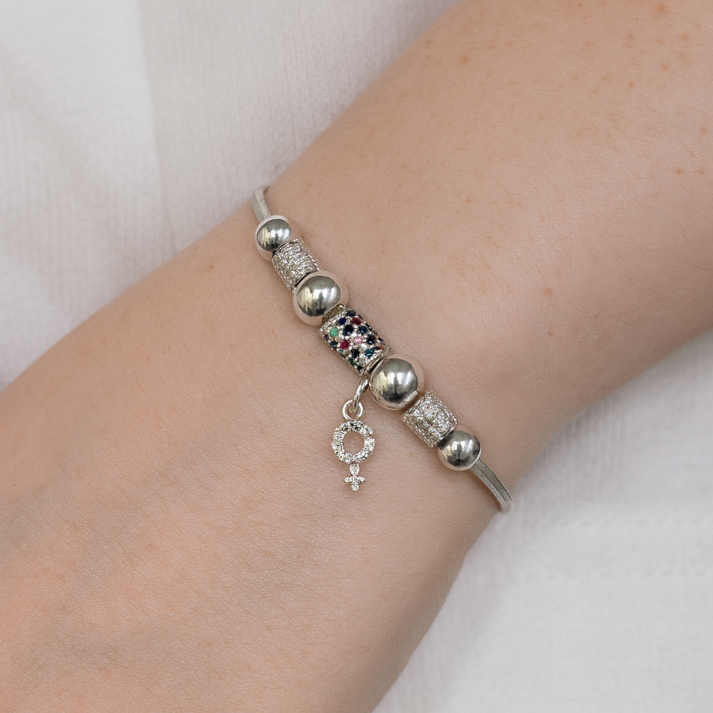 Pulso Con Dije Multicolor De Plata .925 19 cm