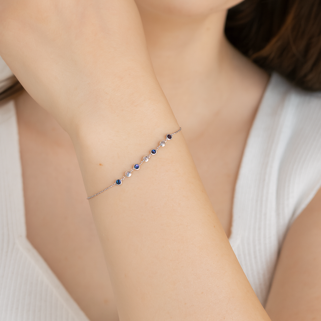 Pulso Círculos Azules y Blancos De Plata .925 20 cm