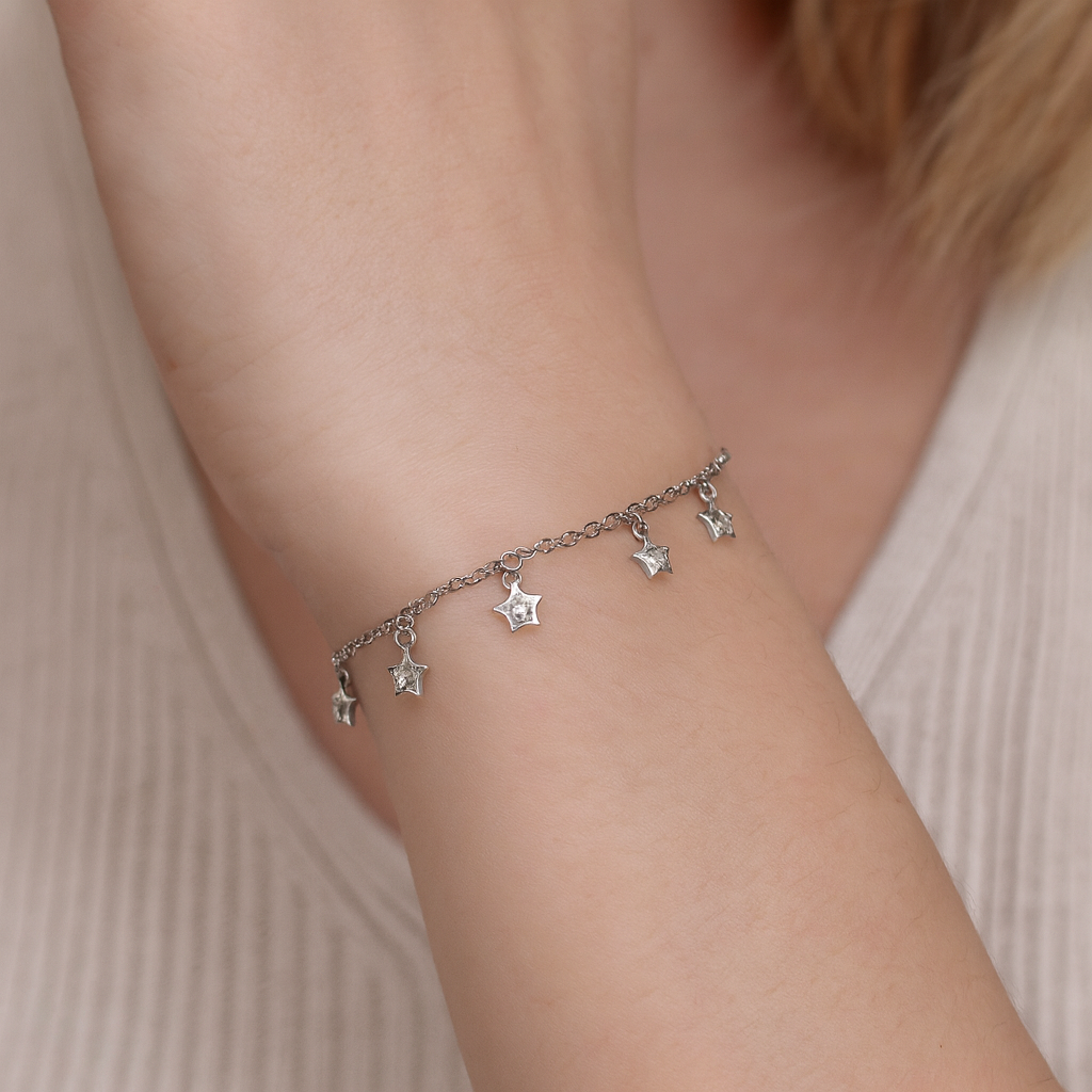 Pulso Estilo Estrellas De Plata .925 21.5 cm