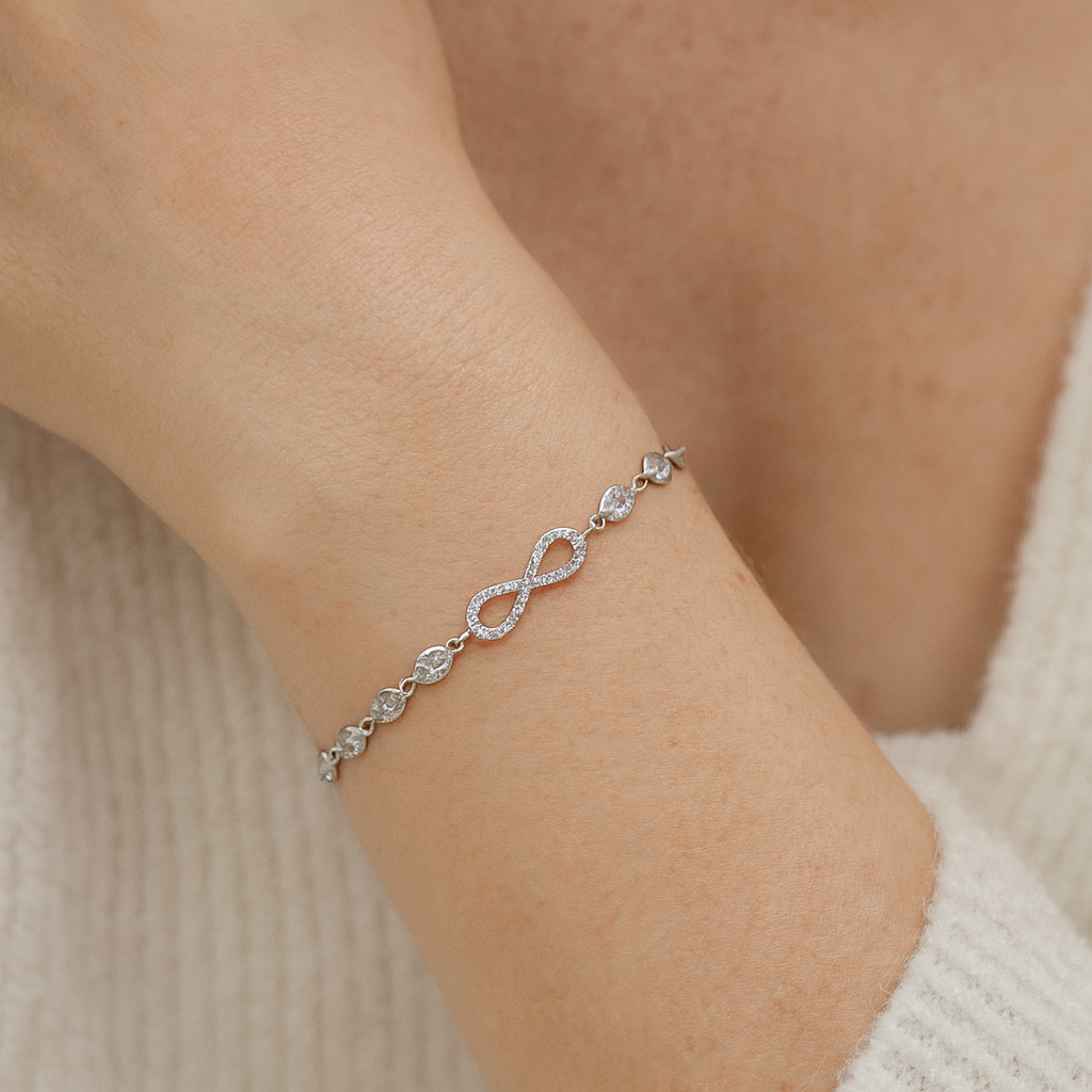 Pulso Infinito Con Ovalos De Plata .925 21 cm