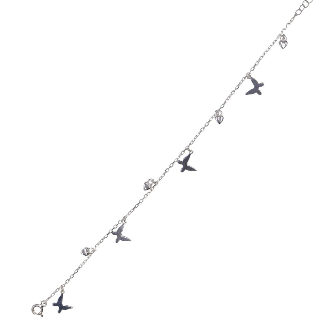Pulso Mariposa Con Corazones De Plata .925 19.5 cm