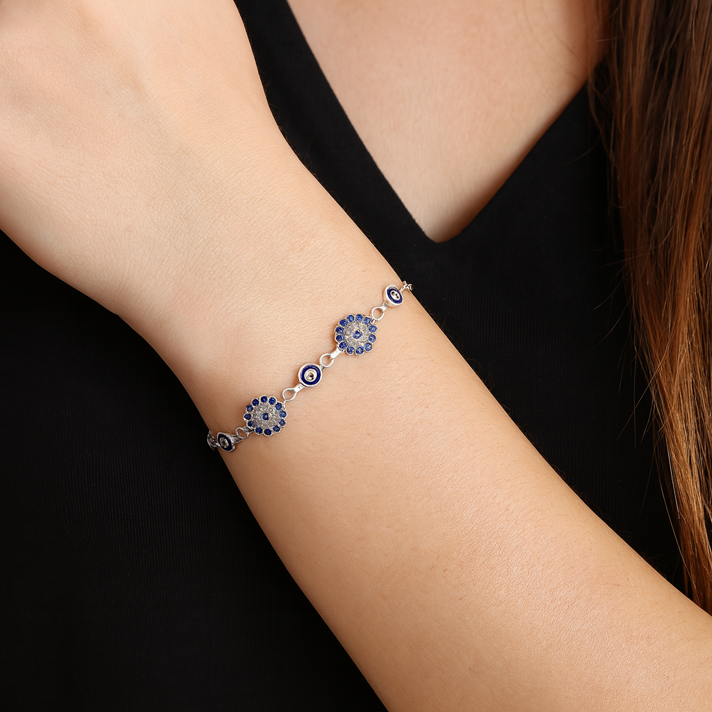 Pulso Ojo Turco Con Circonia De Plata .925 21.5 cm