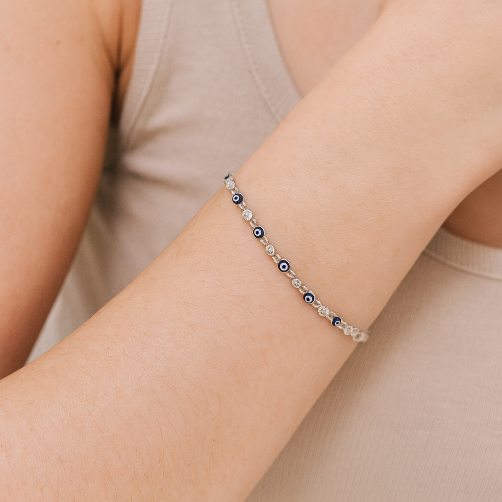 Pulso Ojo Turco con Círculo Blanco De Plata .925 20.5 cm