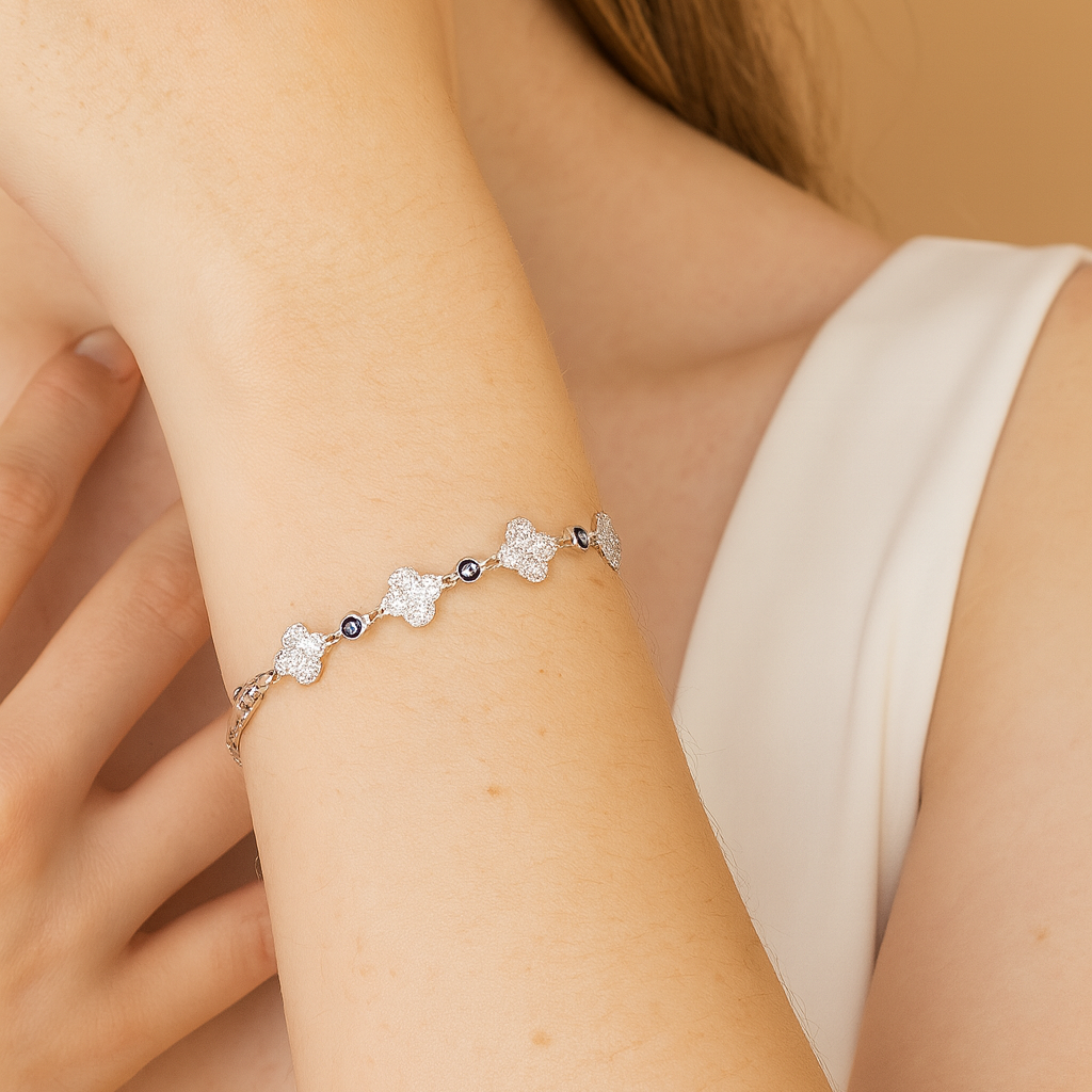 Pulso Ojo Turco Con Trebol De Plata .925 21.5 cm