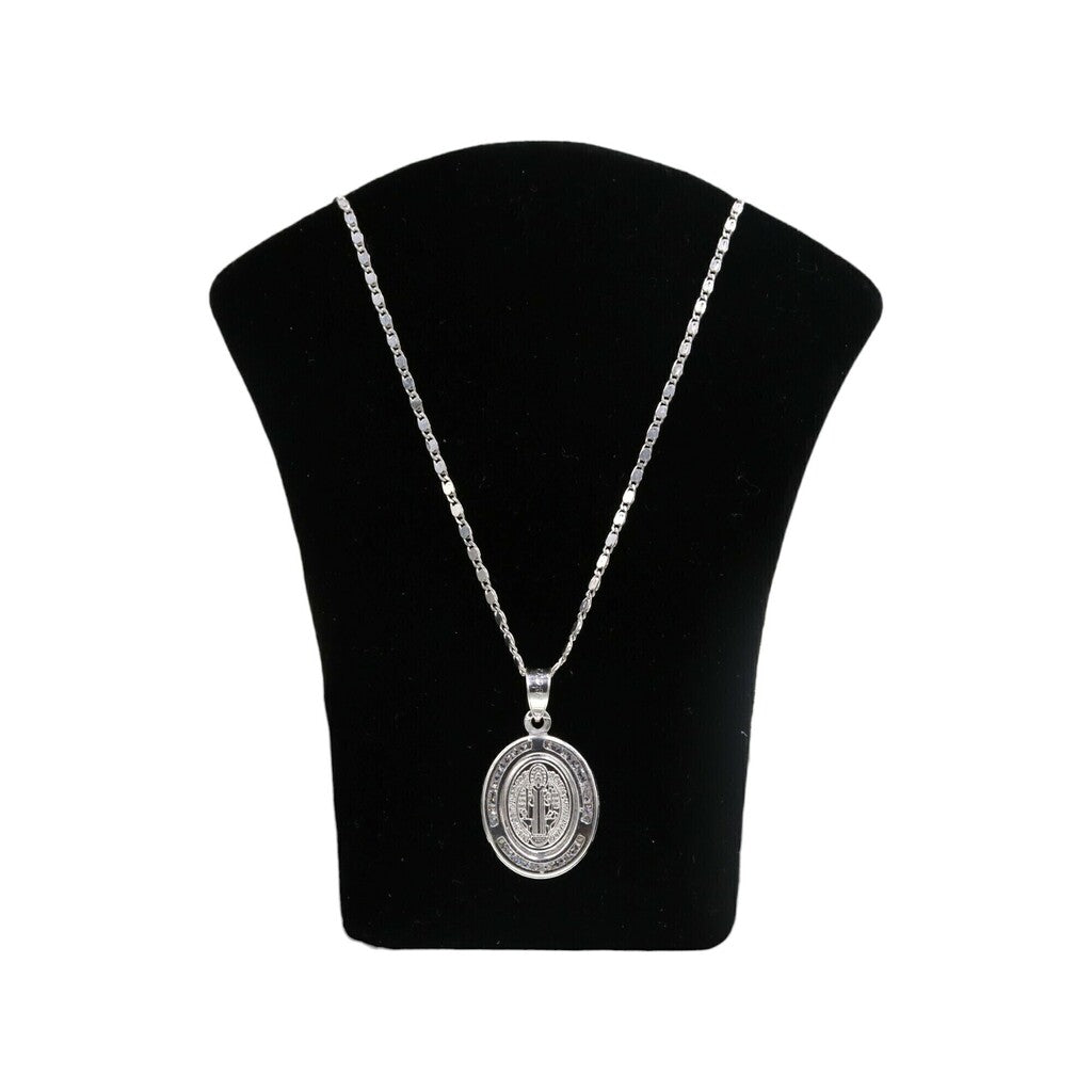 Medalla de San Benito Ovalada + Cadena en Plata .925