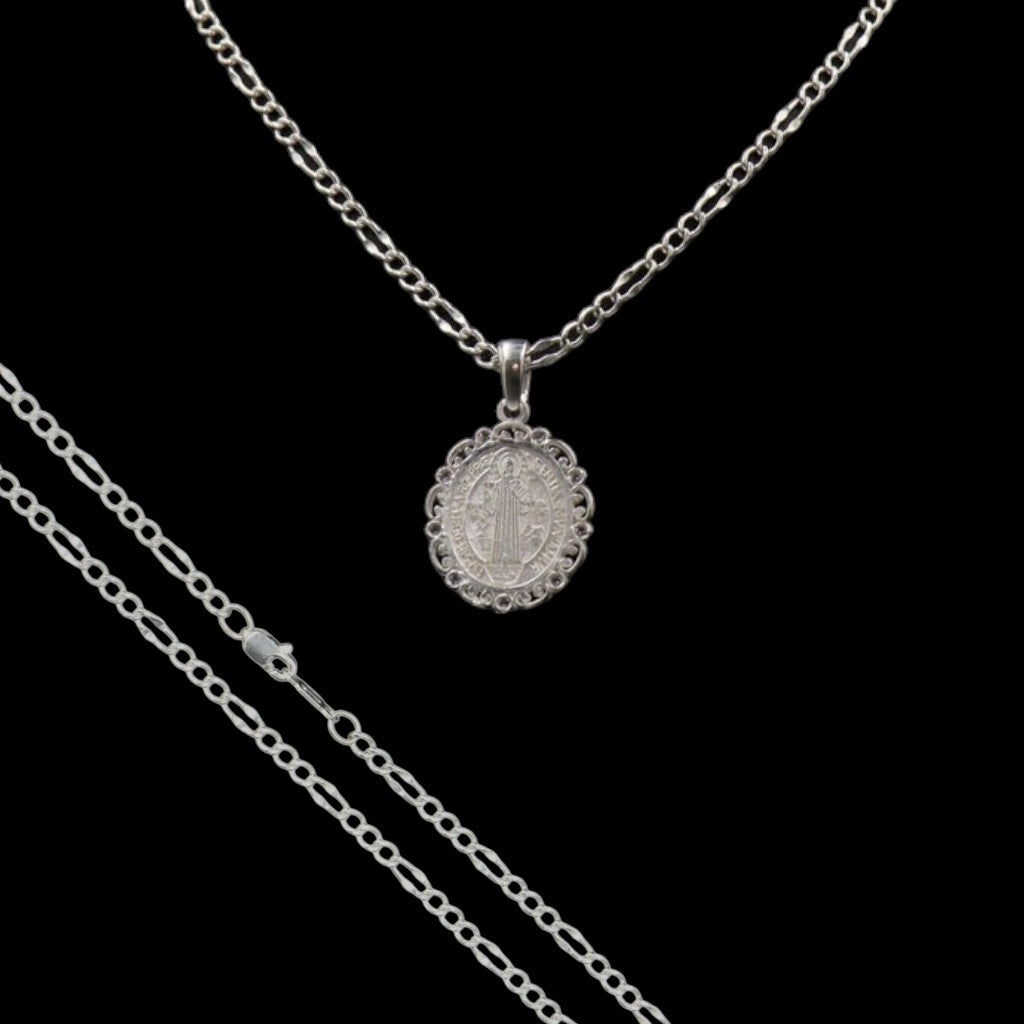 Medalla San Benito Plata + Cadena en Plata .925