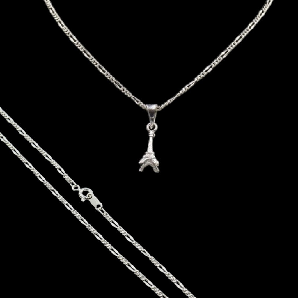 Dije Torre Eiffel Chica + Cadena en Plata .925