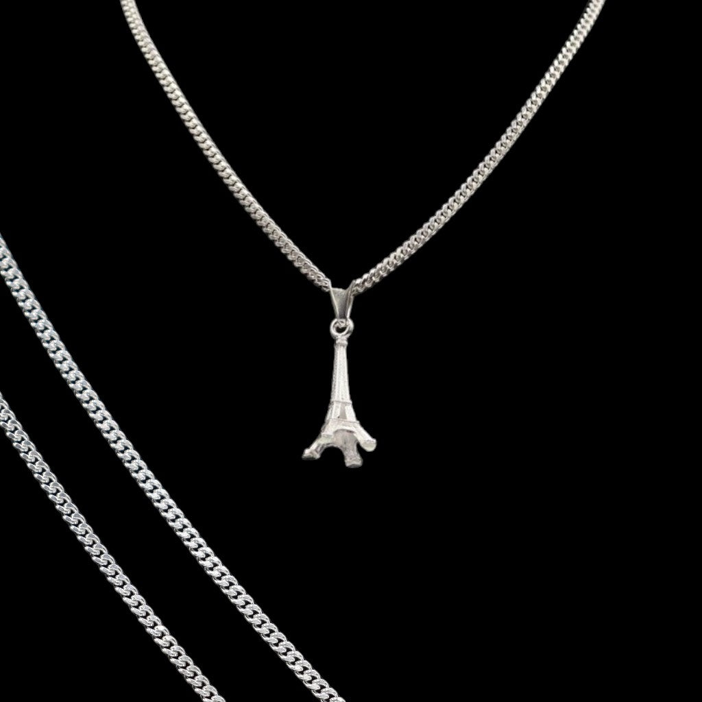 Dije Torre Eiffel Grande + Cadena en Plata .925