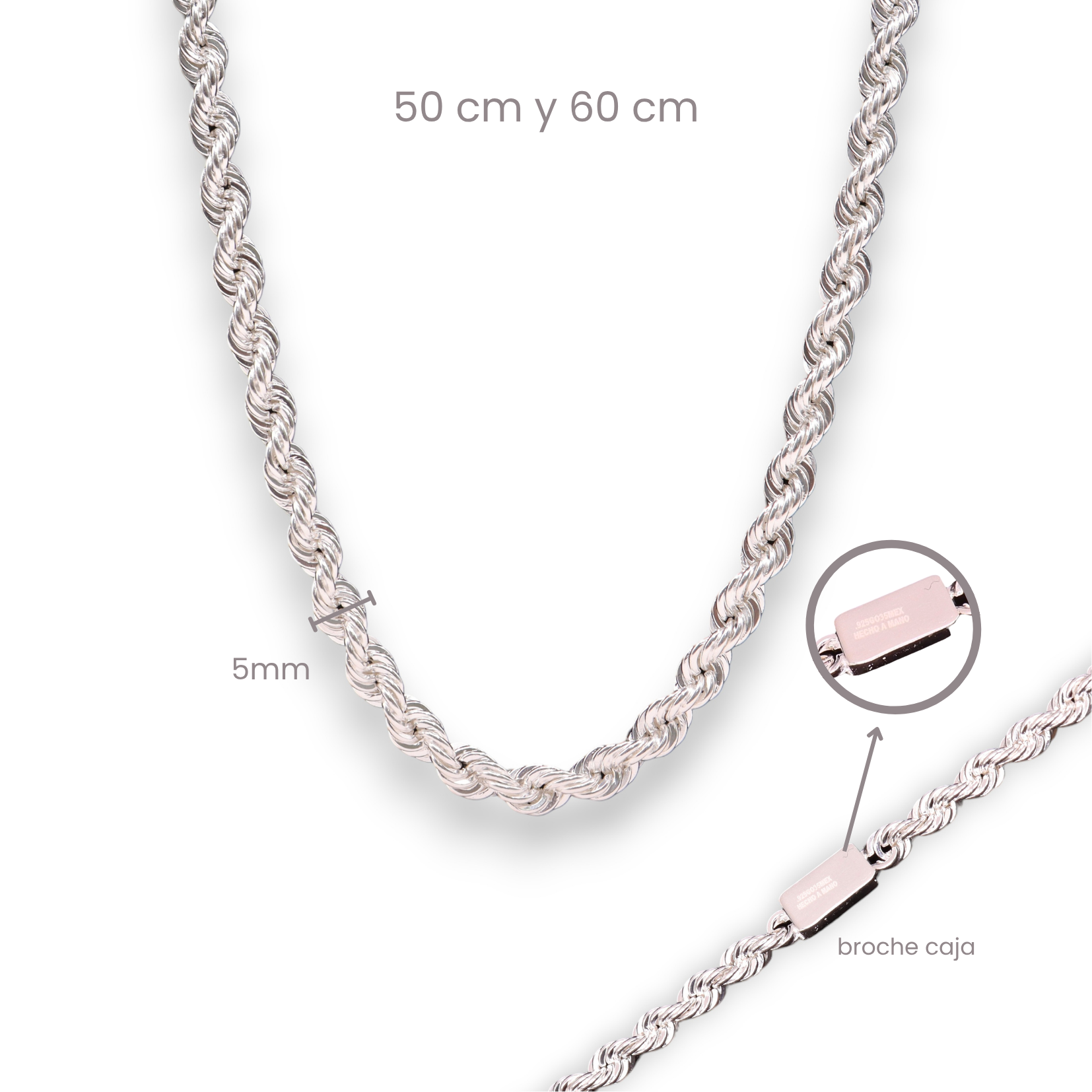 Cadena Torzal 4 mm Plata .925 50 o 60 cm | Jozep Joyería