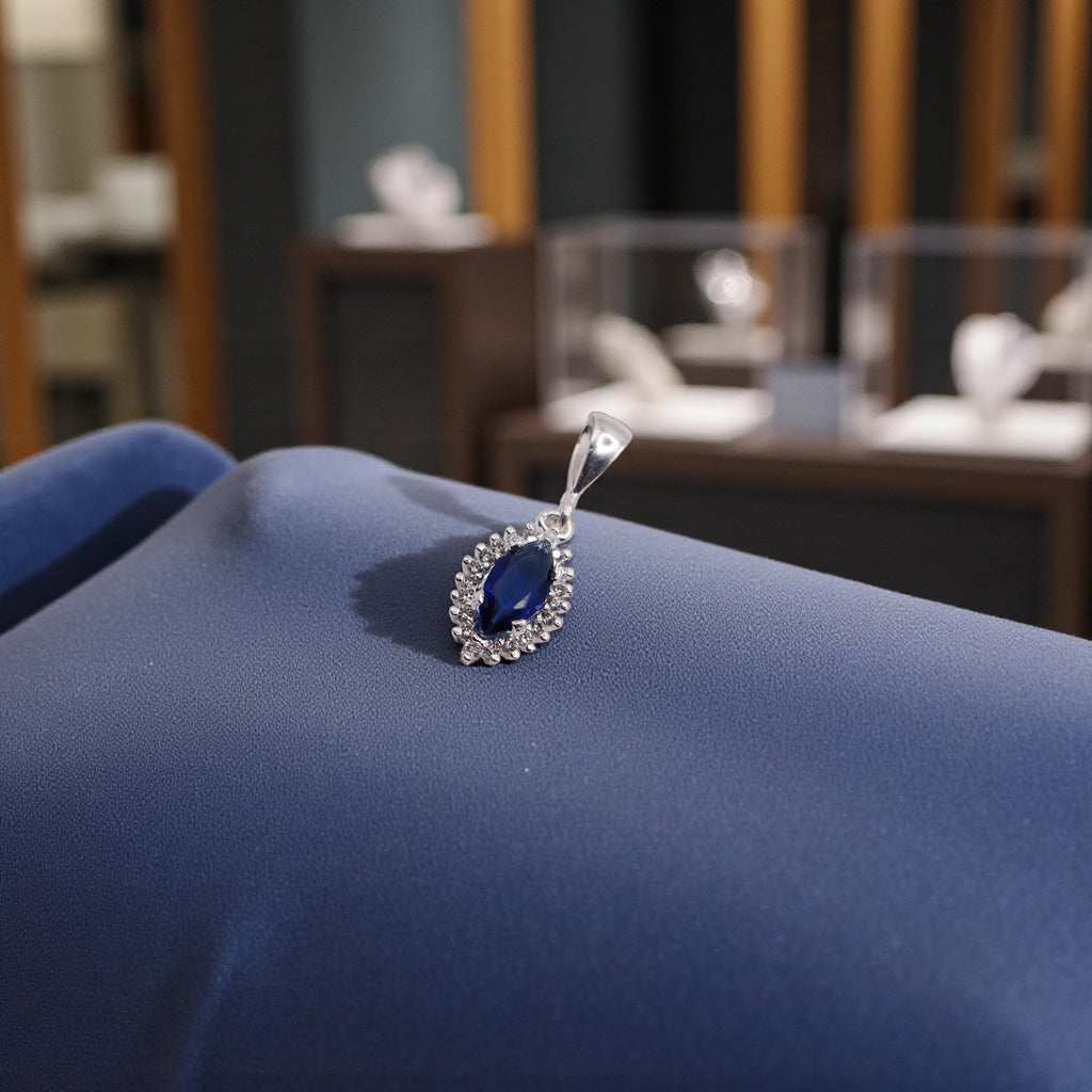 Aretes C/ Cadena Dije Gota Azul en Plata .925