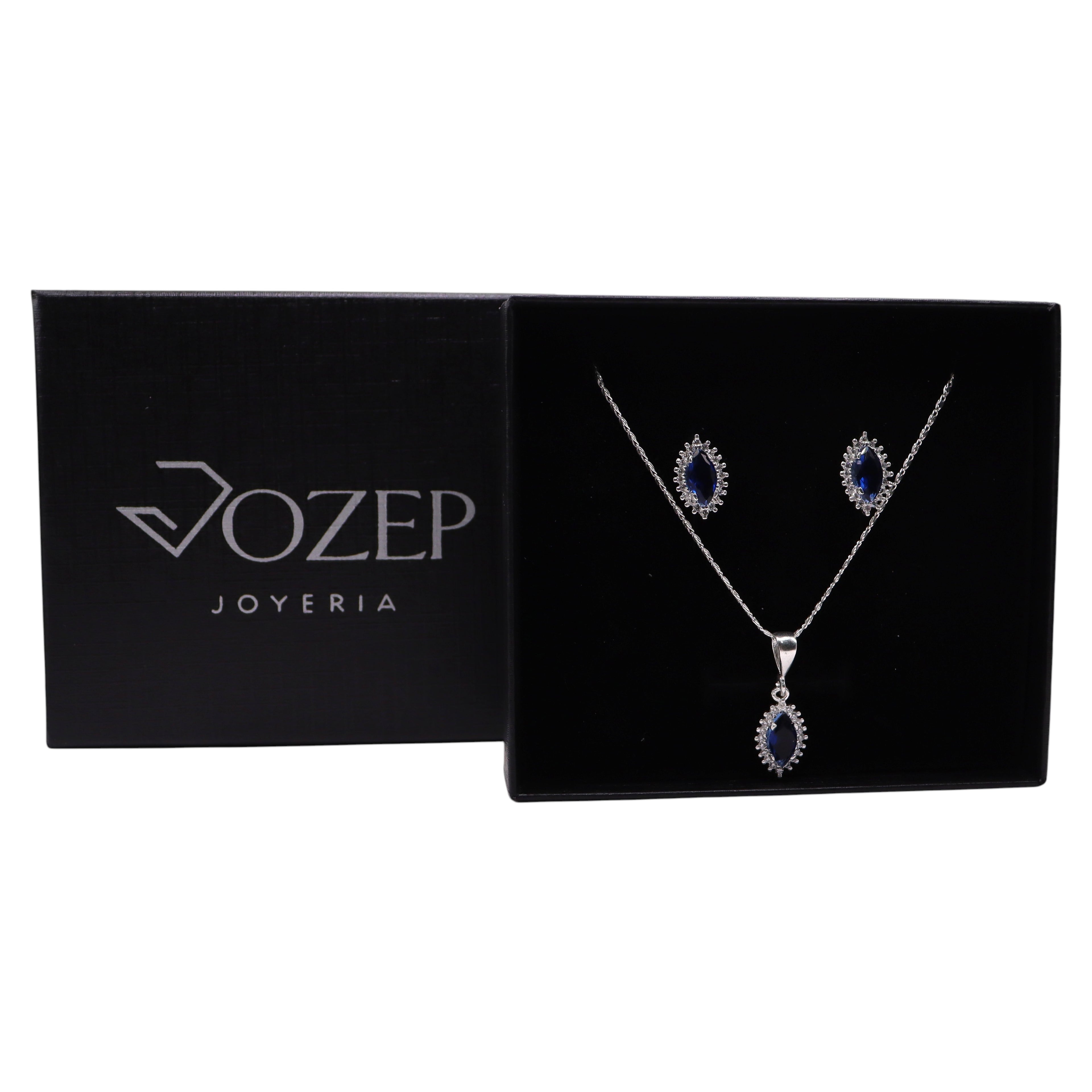 Aretes C/ Cadena Dije Gota Azul en Plata .925