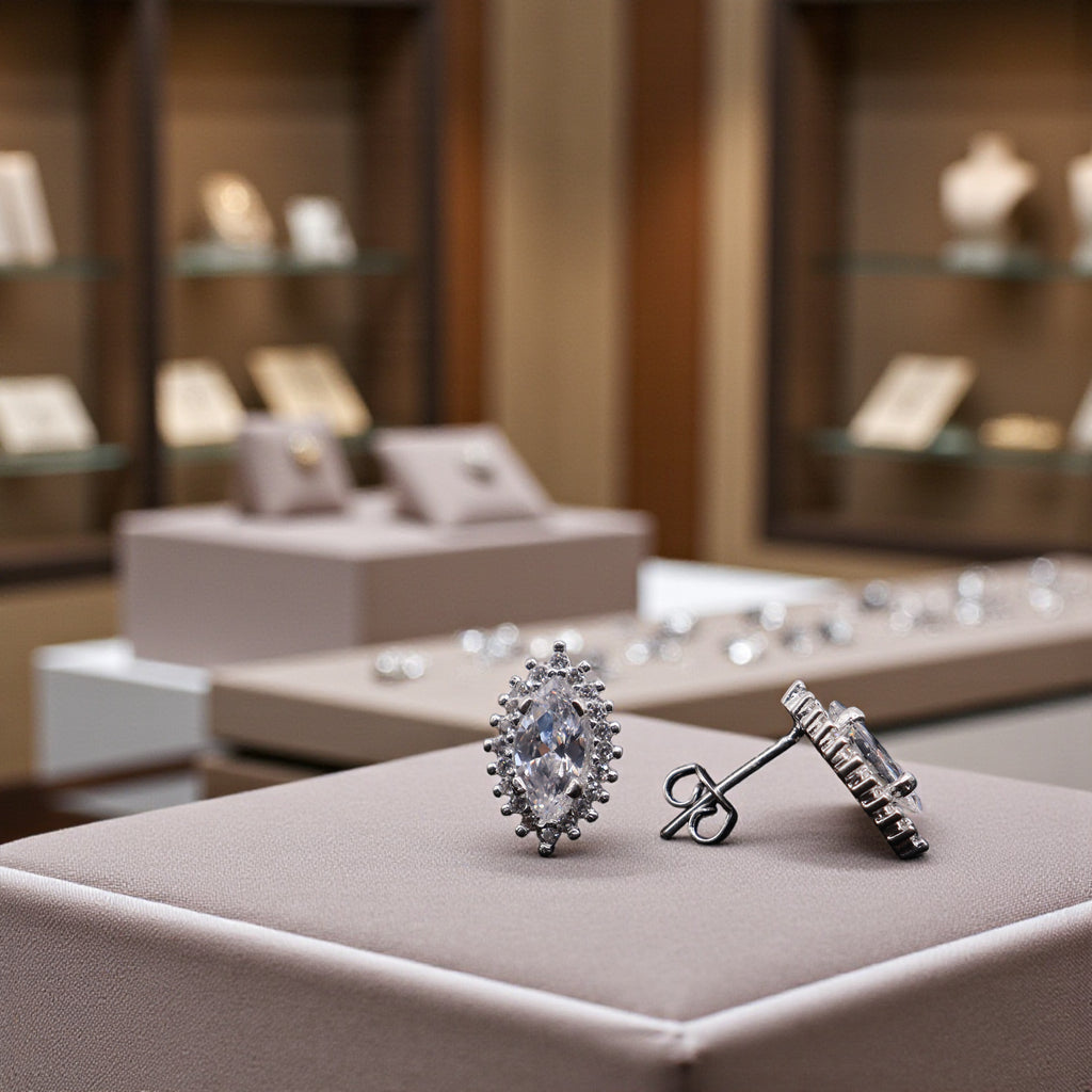 Aretes C/ Cadena Dije Gota Blanca Delgada en Plata .925