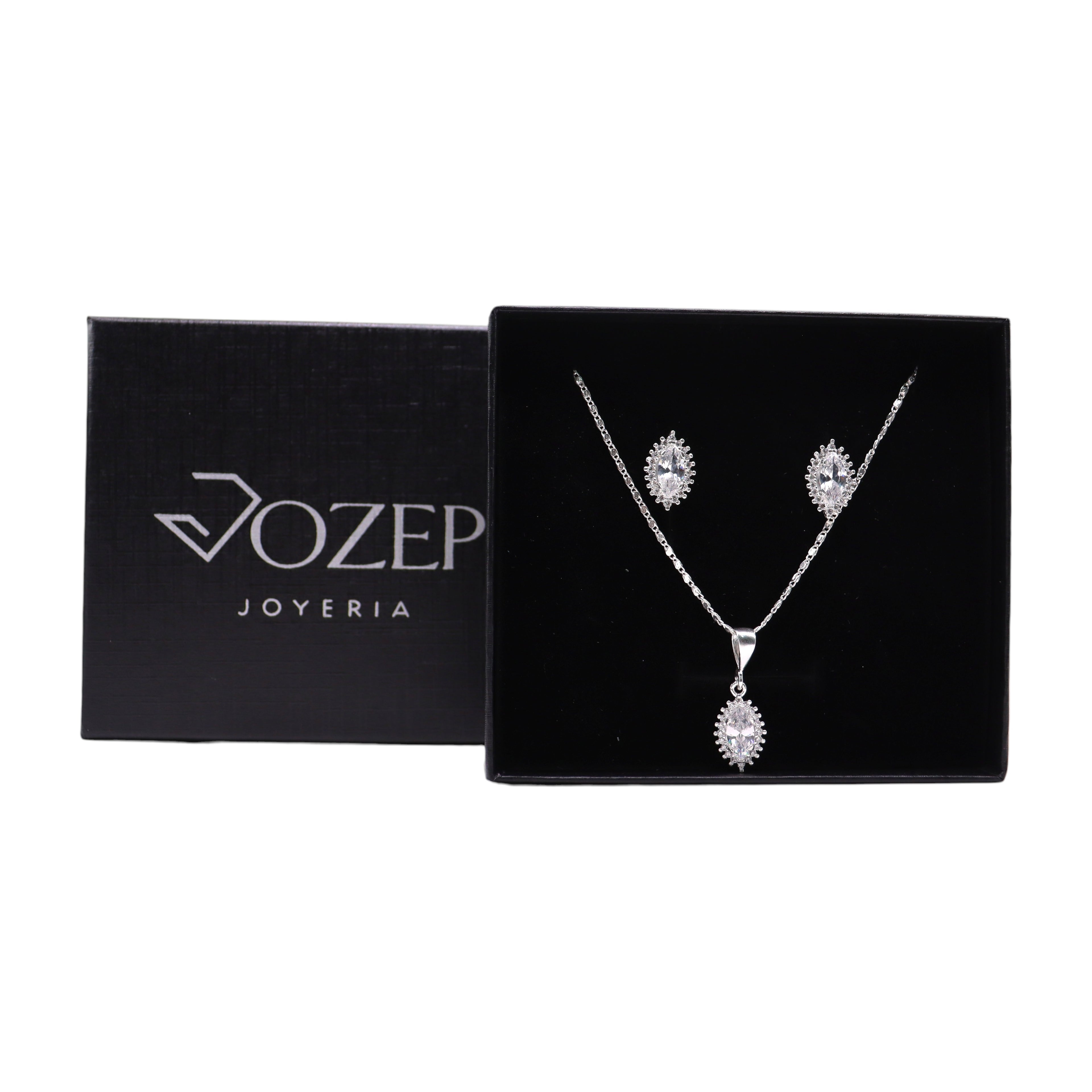 Aretes C/ Cadena Dije Gota Blanca Delgada en Plata .925