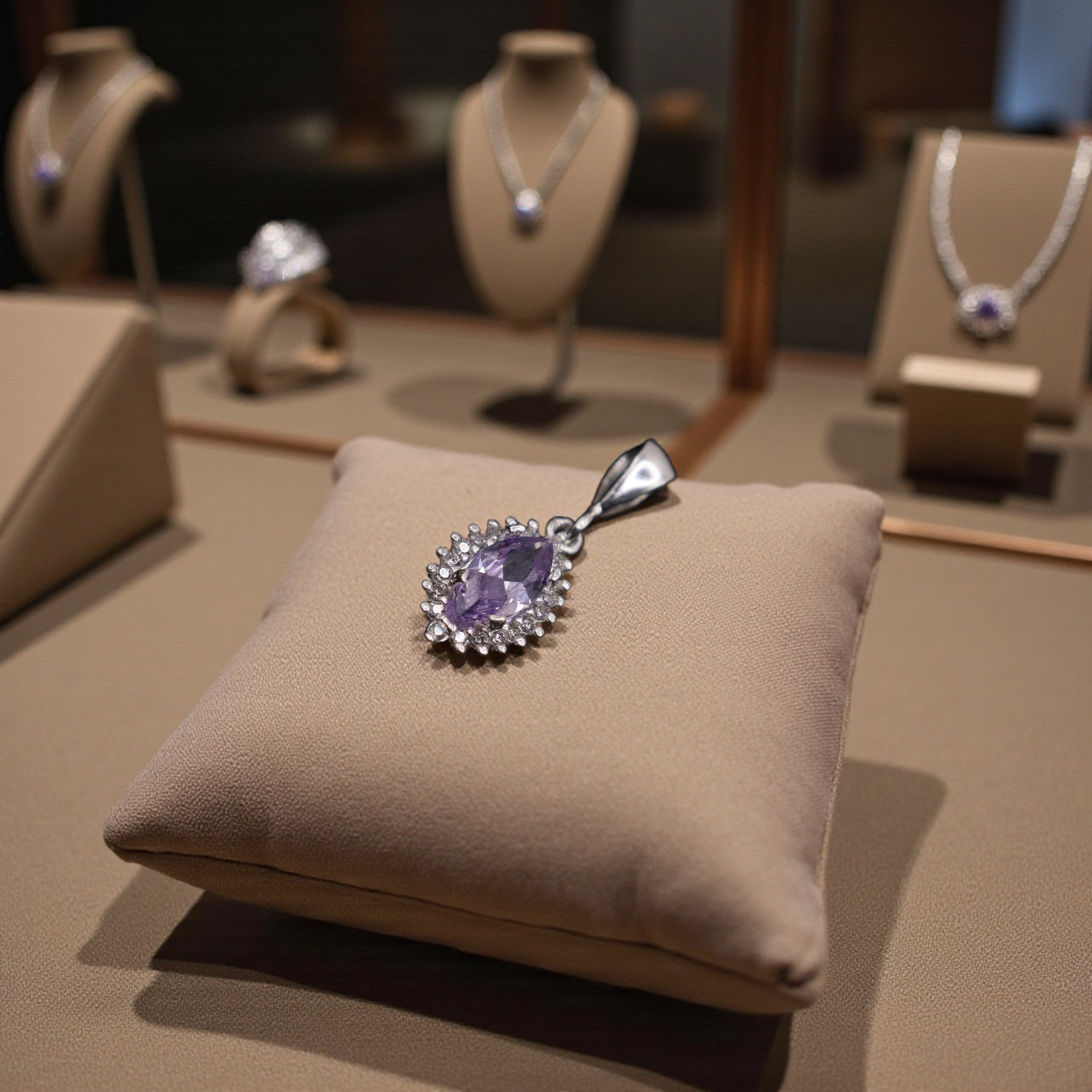 Aretes C/ Cadena Dije Gota Morada en Plata .925