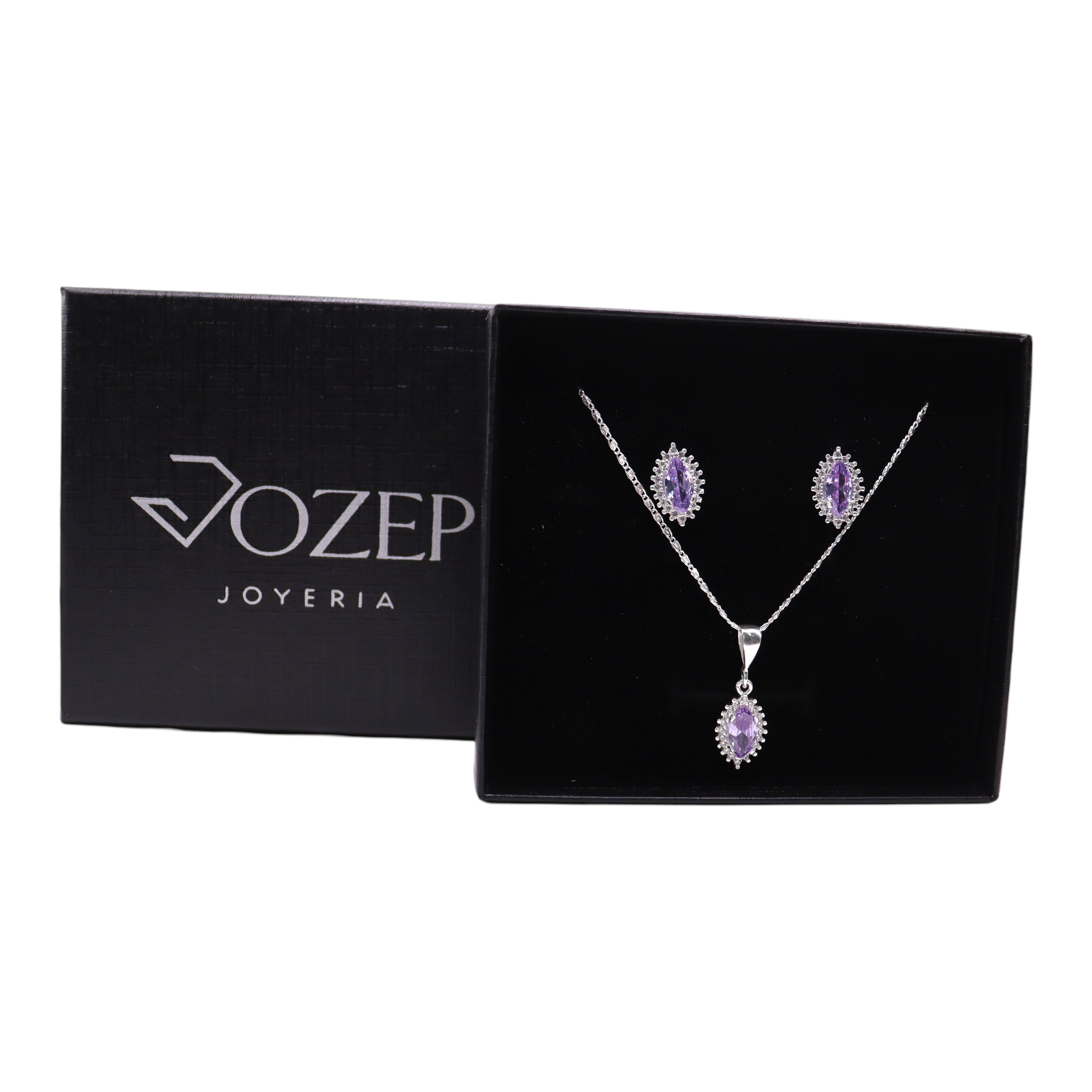 Aretes C/ Cadena Dije Gota Morada en Plata .925