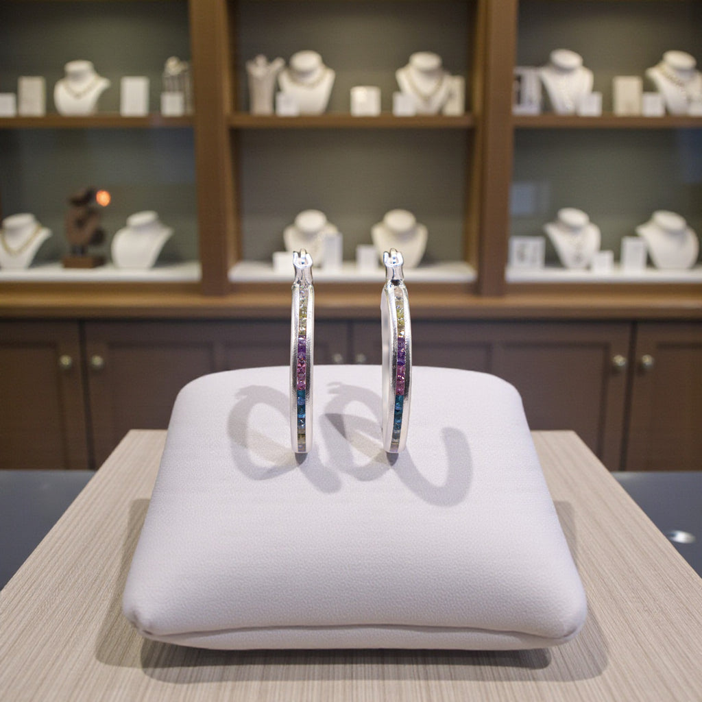 Aretes De Plata .925 Estilo Multicolor Tamaño Chico