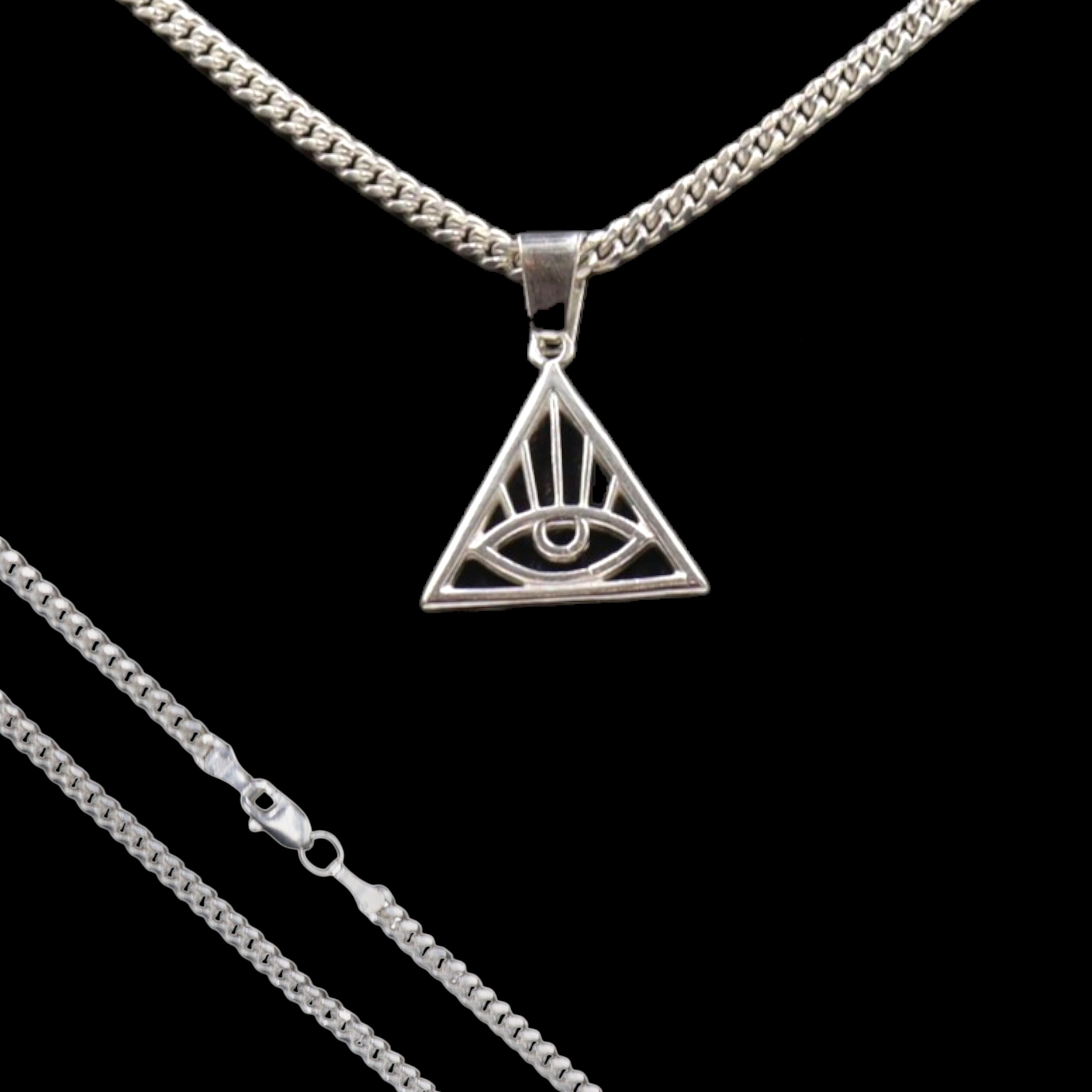 Dije Triángulo Iluminati + Cadena en Plata .925