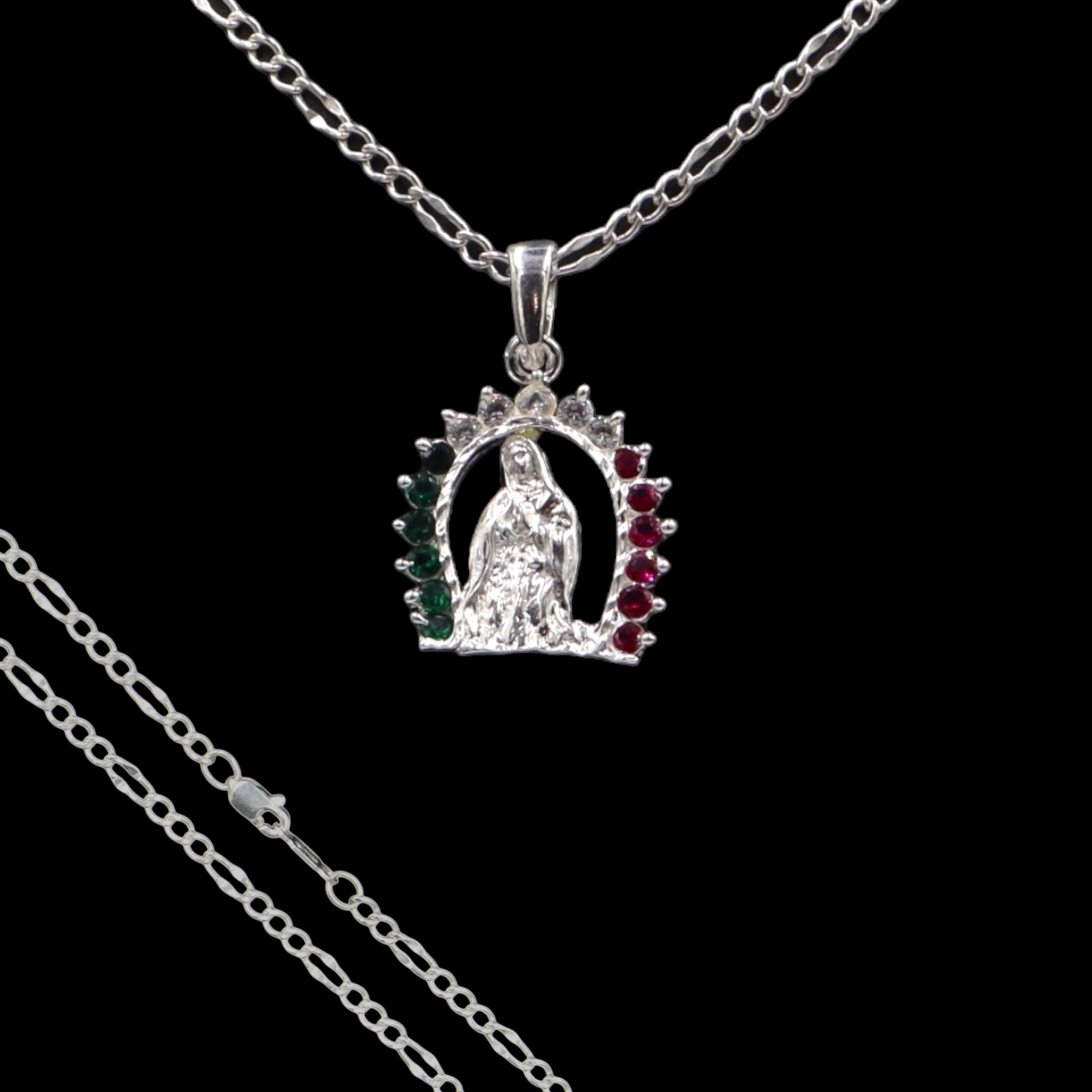 Dije Virgen De Guadalupe Circonia Colores + Cadena en Plata .925