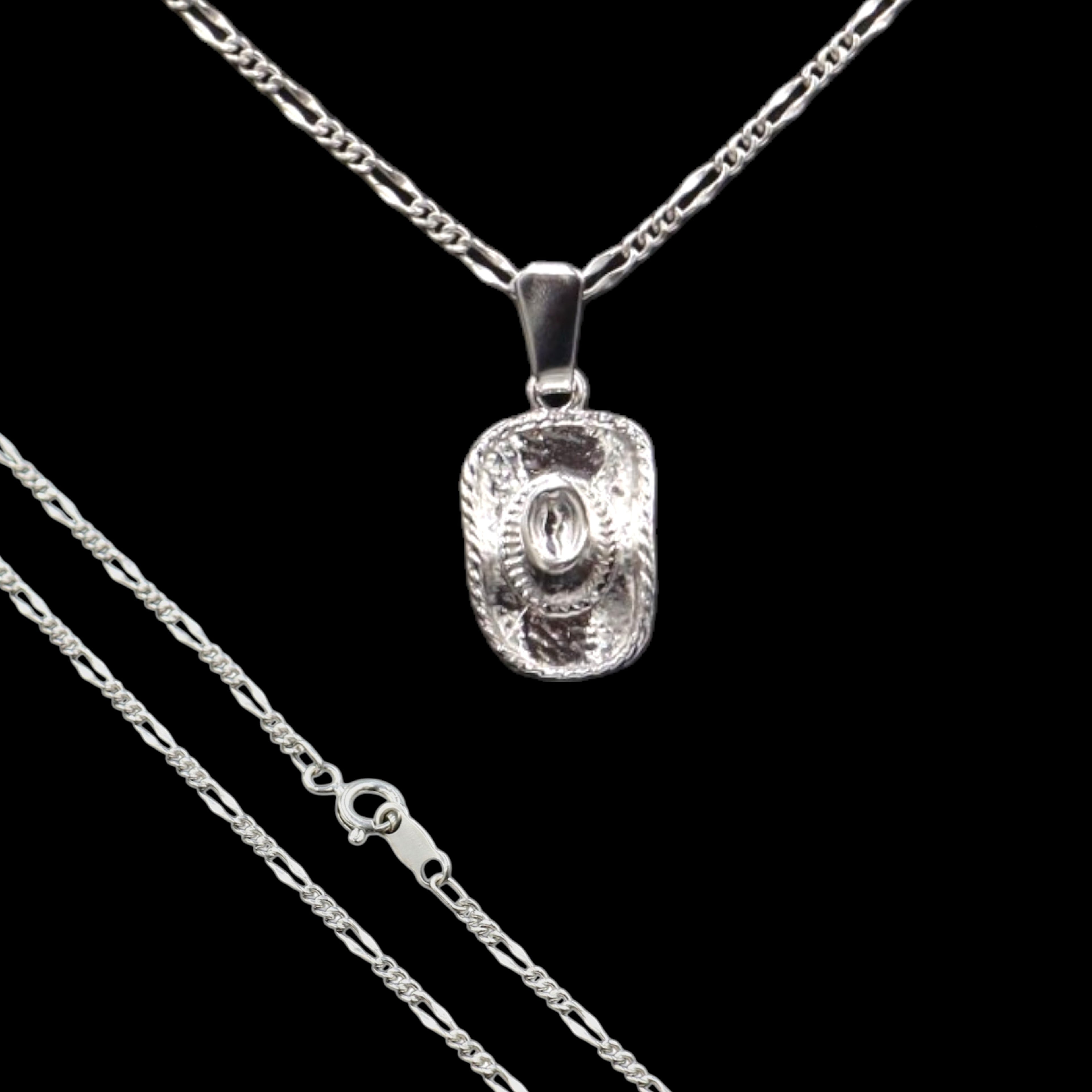 Dije De Sombrero Vaquero Chico + Cadena en Plata .925