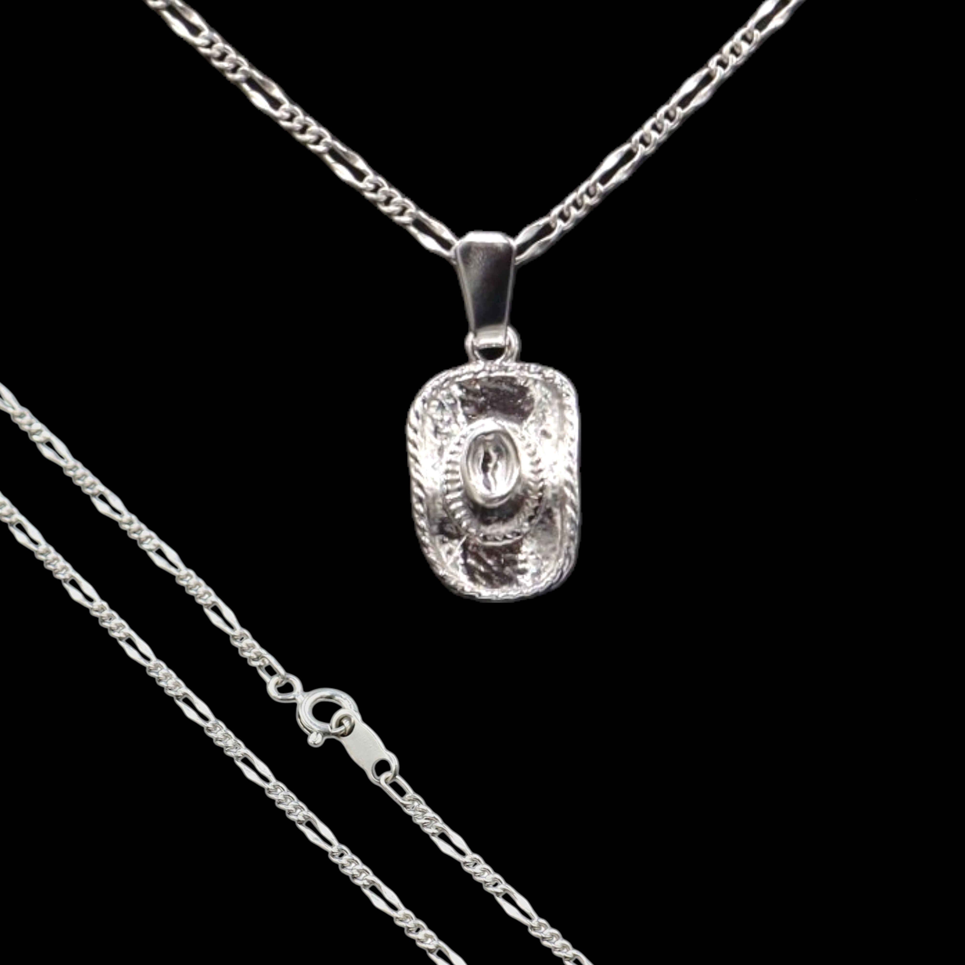 Dije De Sombrero Vaquero Chico + Cadena en Plata .925