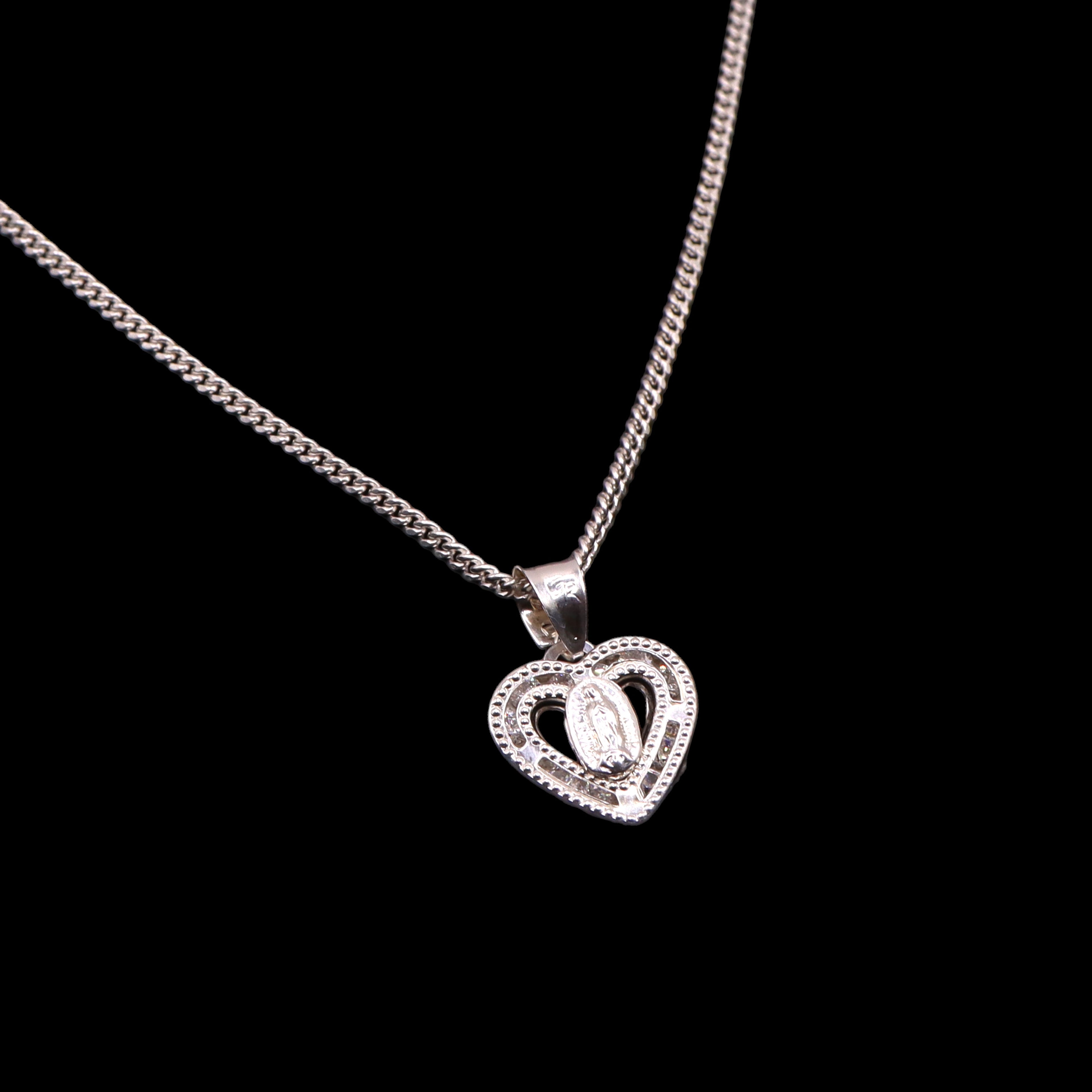 Dije Corazón Con Virgen Chica Plata .925