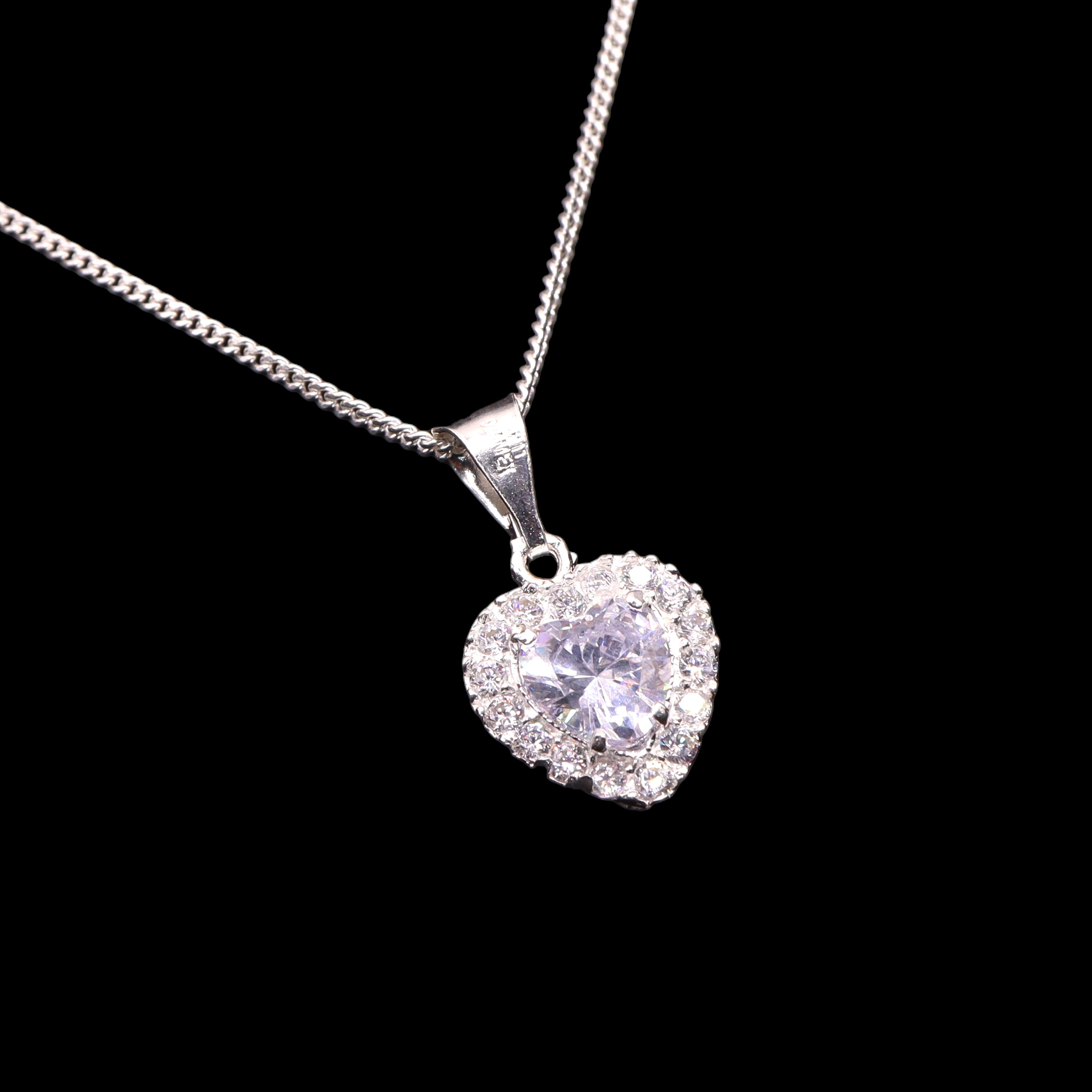 Dije Corazón Piedra Blanca Delgado Plata 925