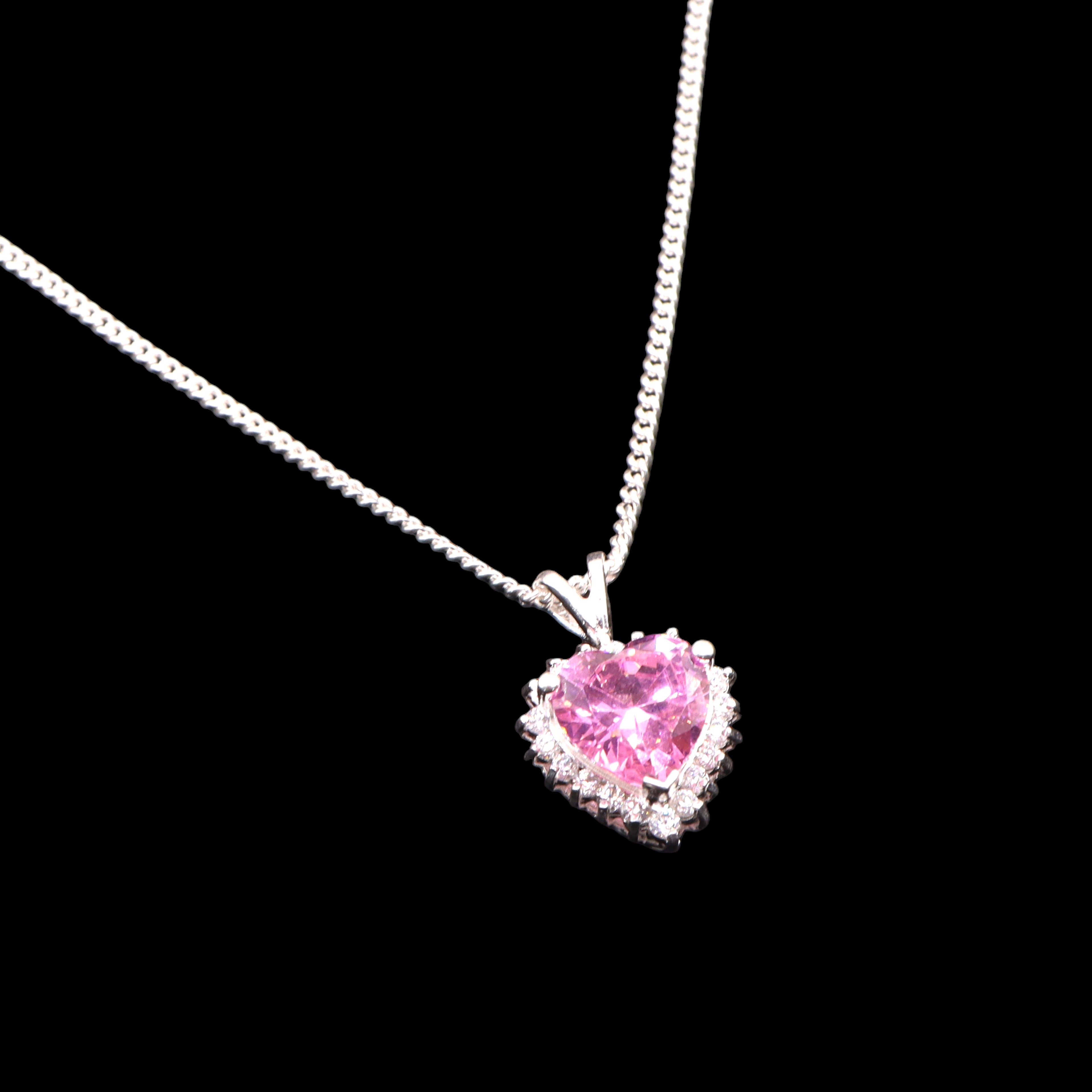 Dije Corazón Con Piedra Rosa En Plata .925