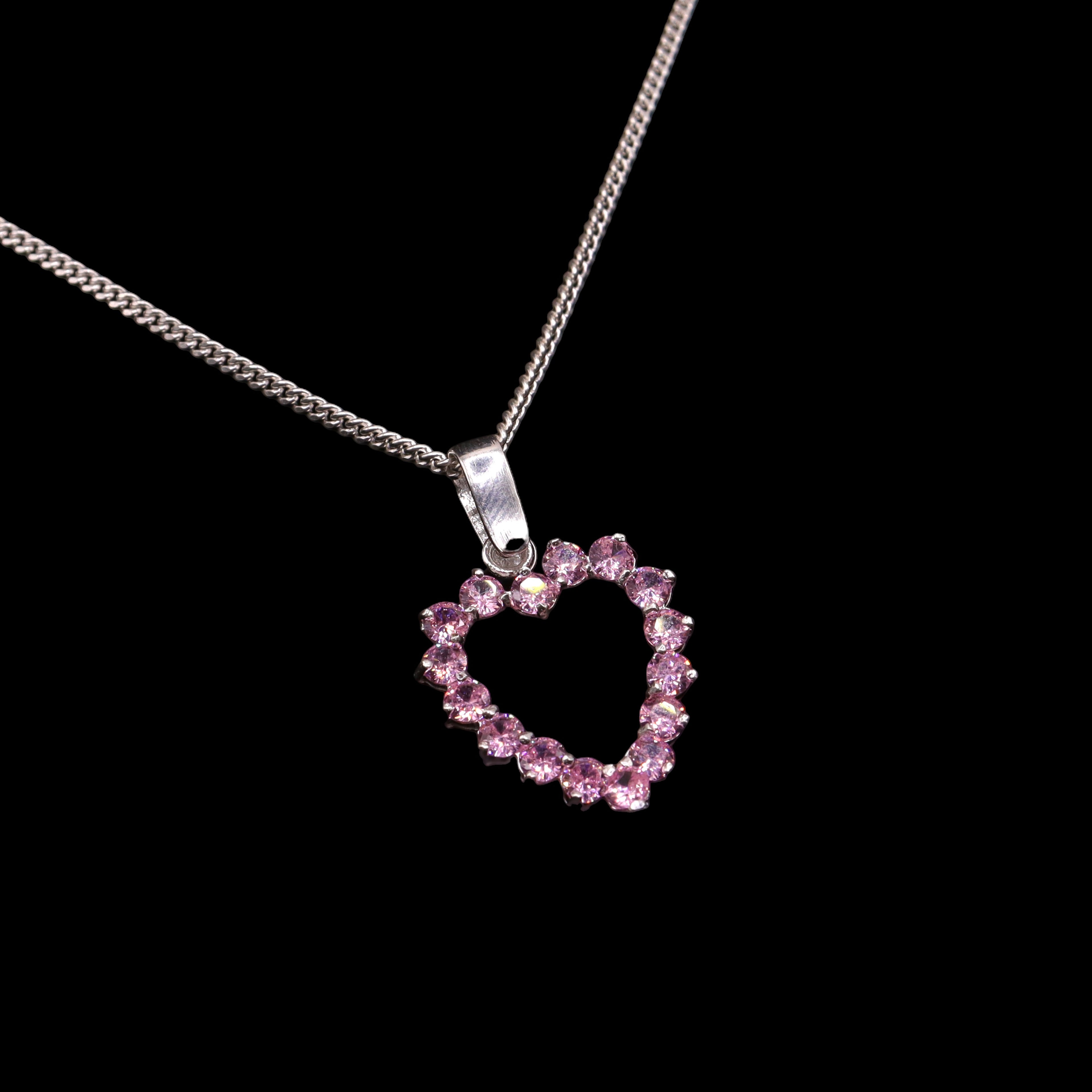 Dije Corazón Contorno Rosa En Plata .925