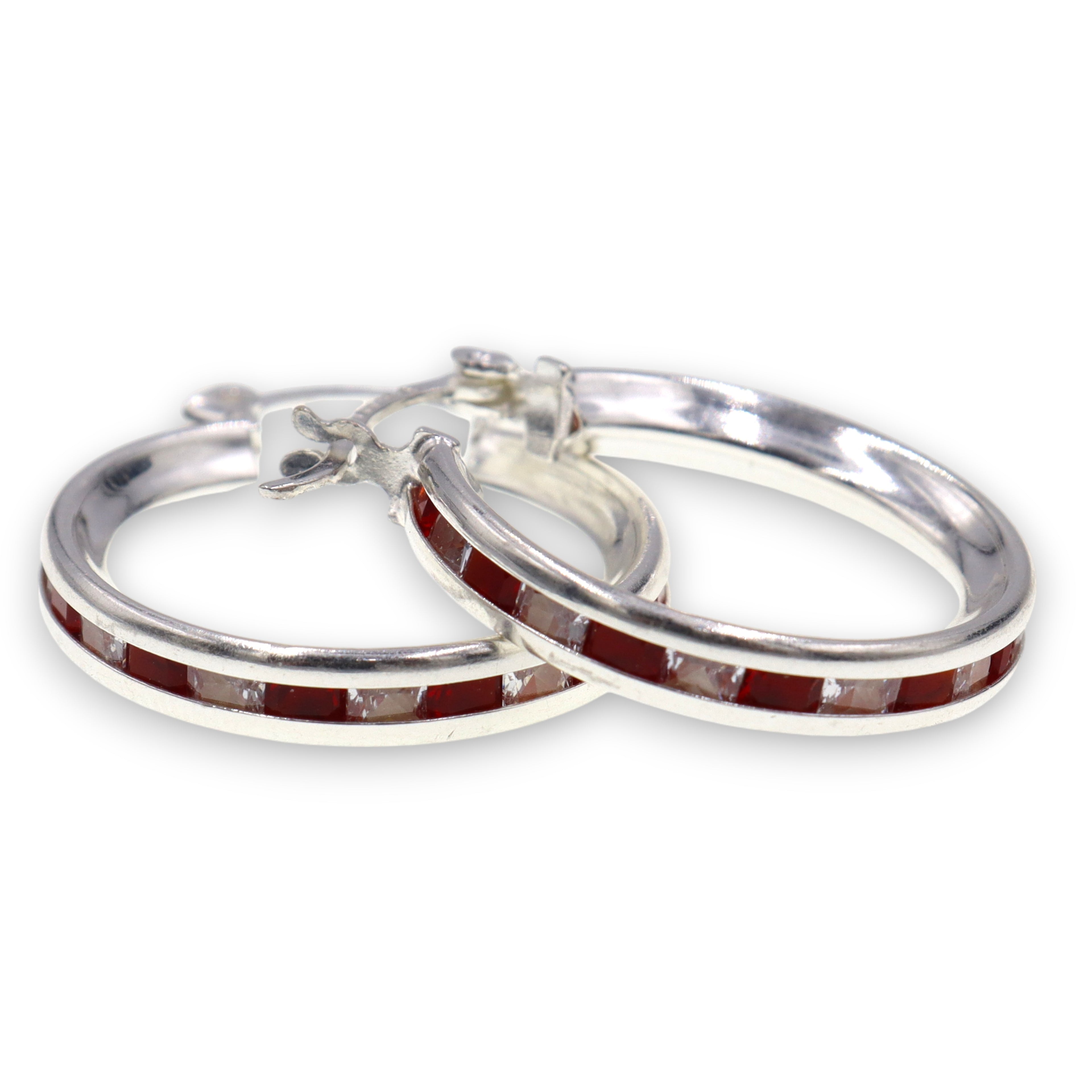 Arracadas Lineas Rojas y Blancas de Plata .925