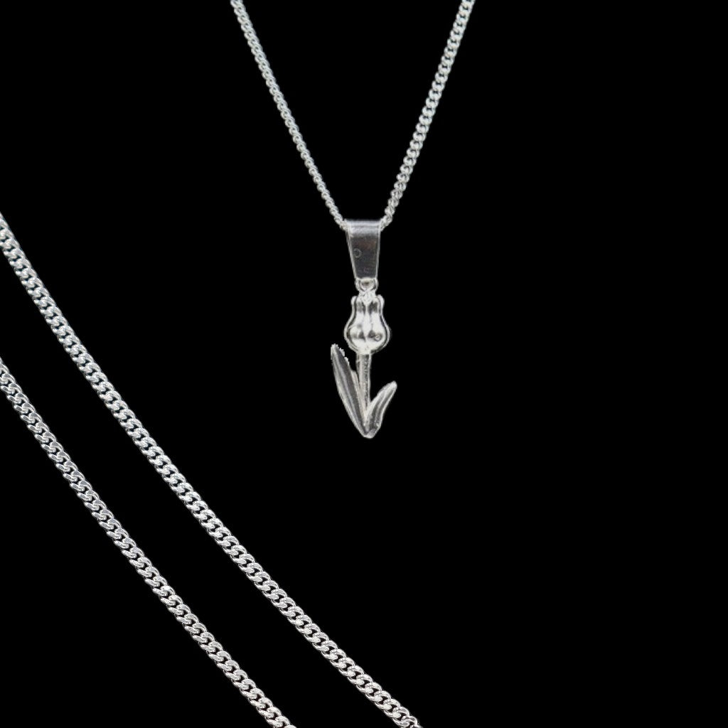 Dije De Tulipan + Cadena En Plata .925