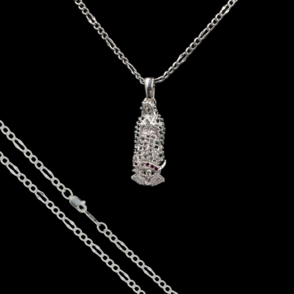 Dije Virgen Mediana Con Circonias + Cadena en Plata .925