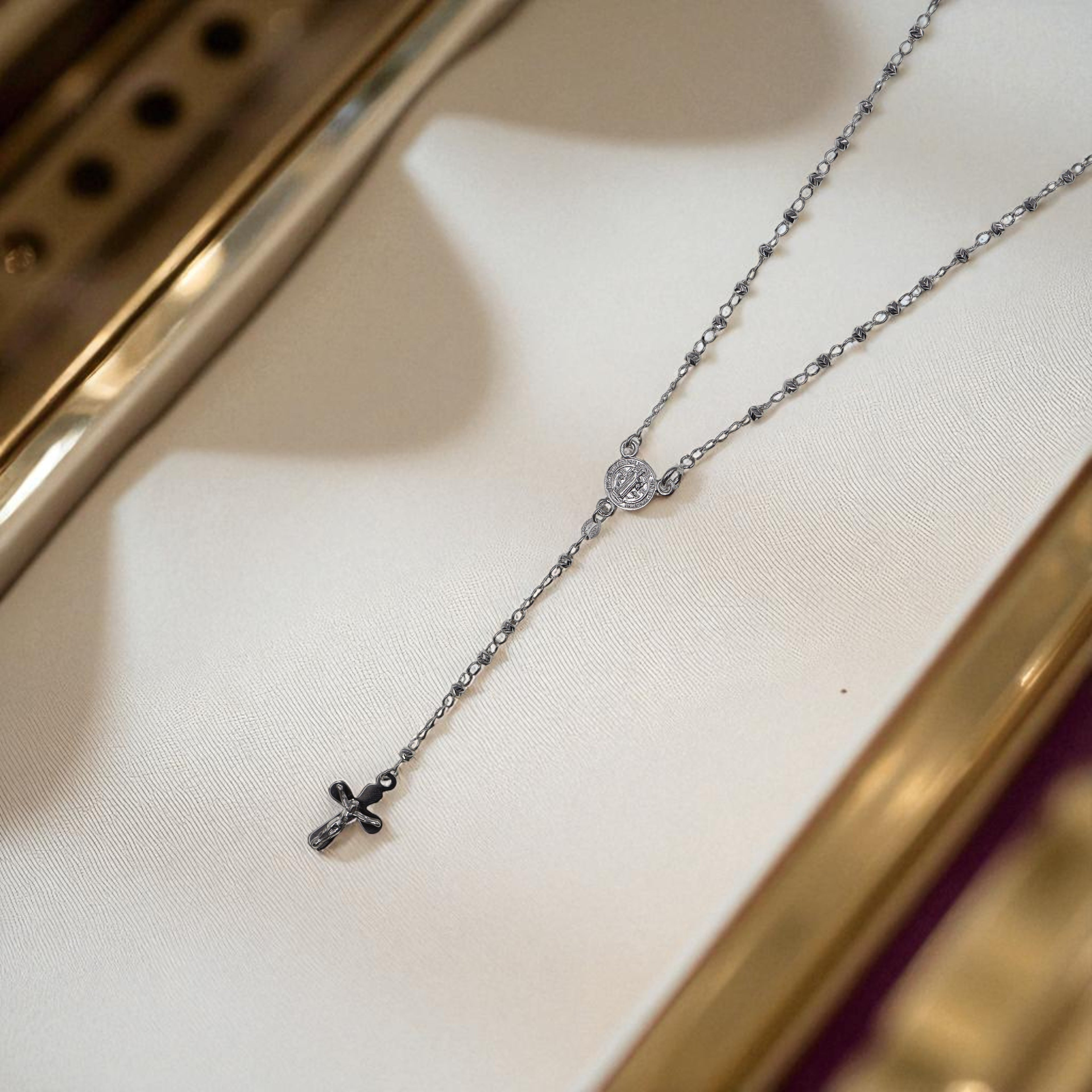 Rosario Laser Brillante De Plata Chico .925 60cm