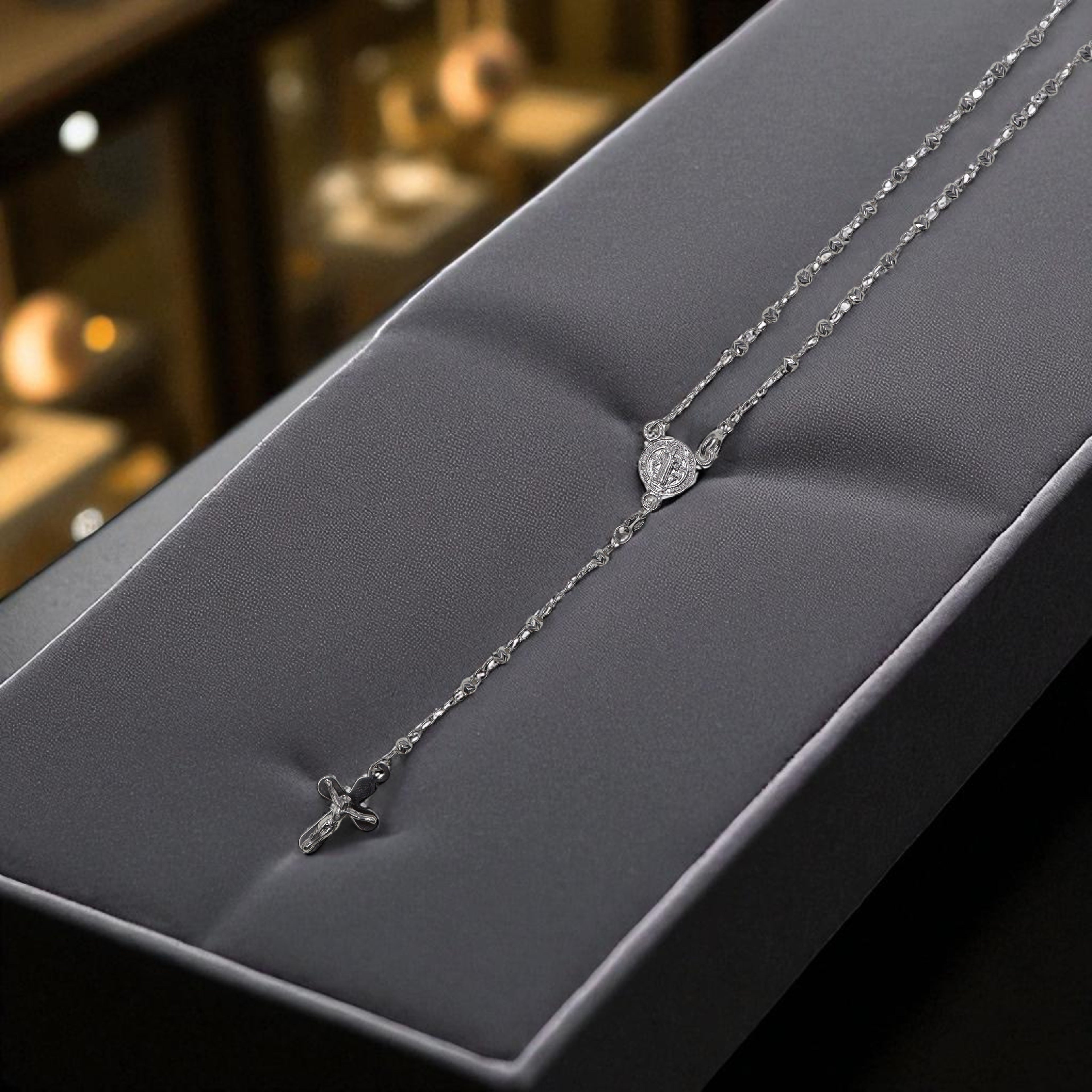 Rosario Laser Brillante De Plata Chico .925 60cm