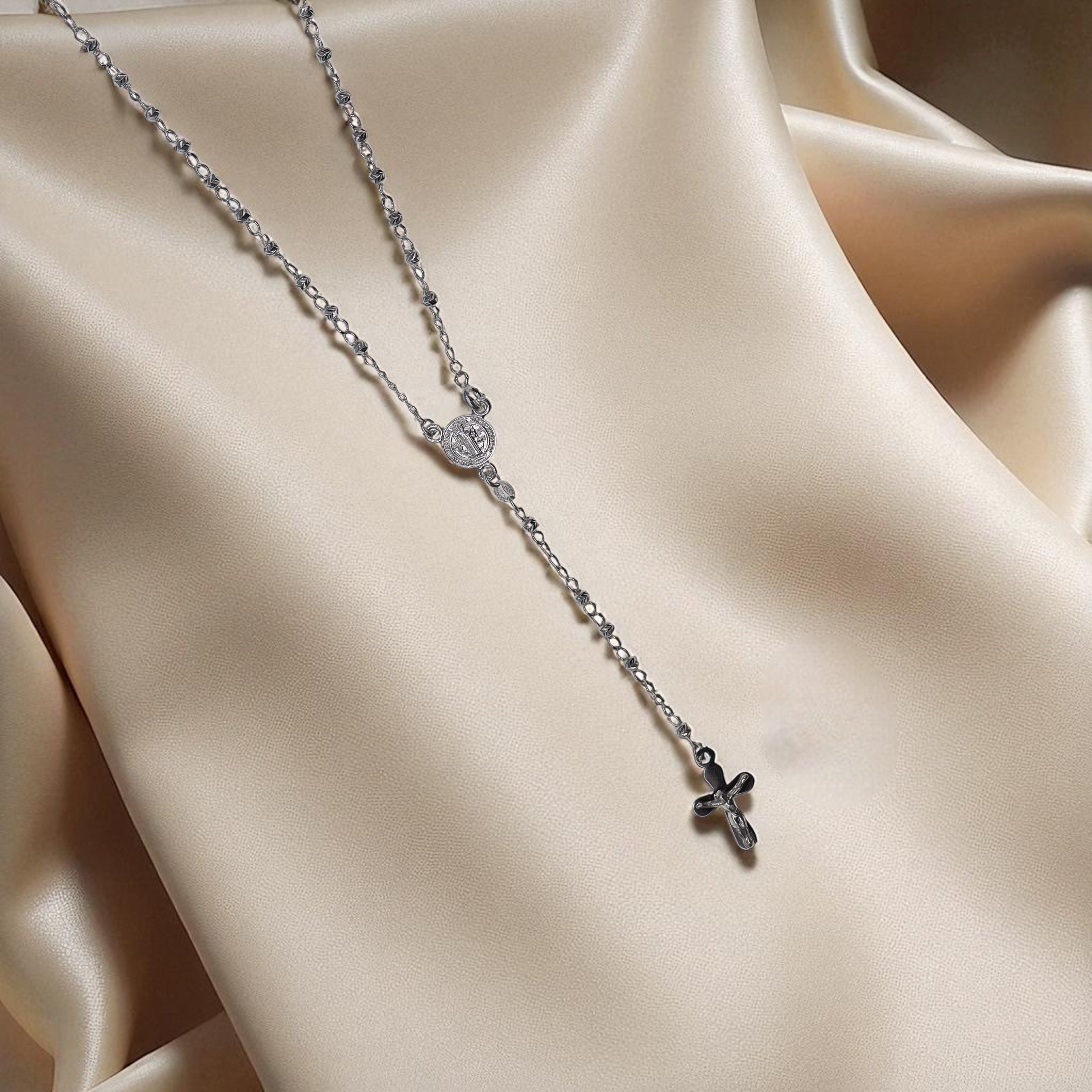 Rosario Laser Brillante De Plata Chico .925 60cm