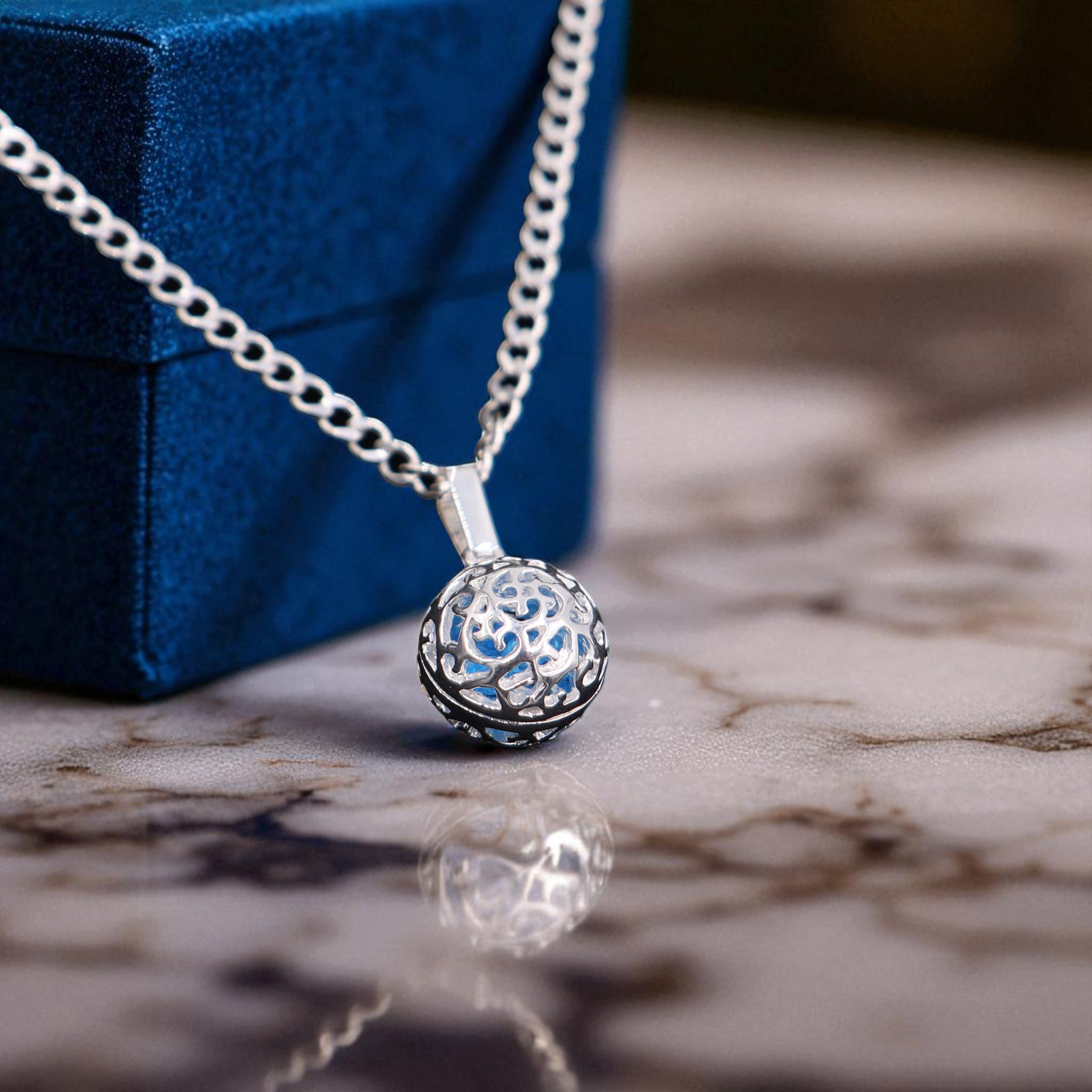 Dije De Llamador De Angel Azul + Cadena De Plata .925