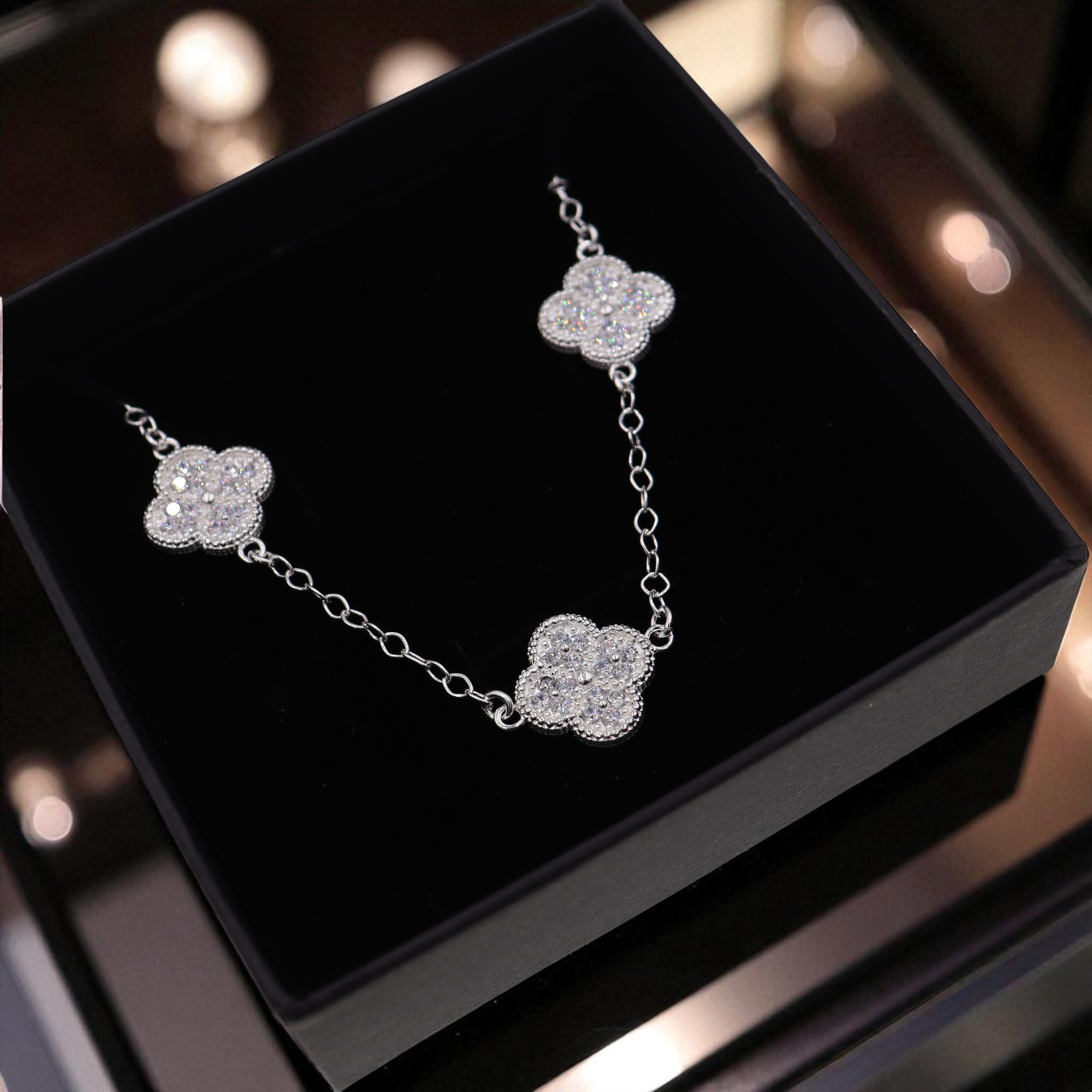 Cadena De Plata.925 Con Treboles Y Circonias