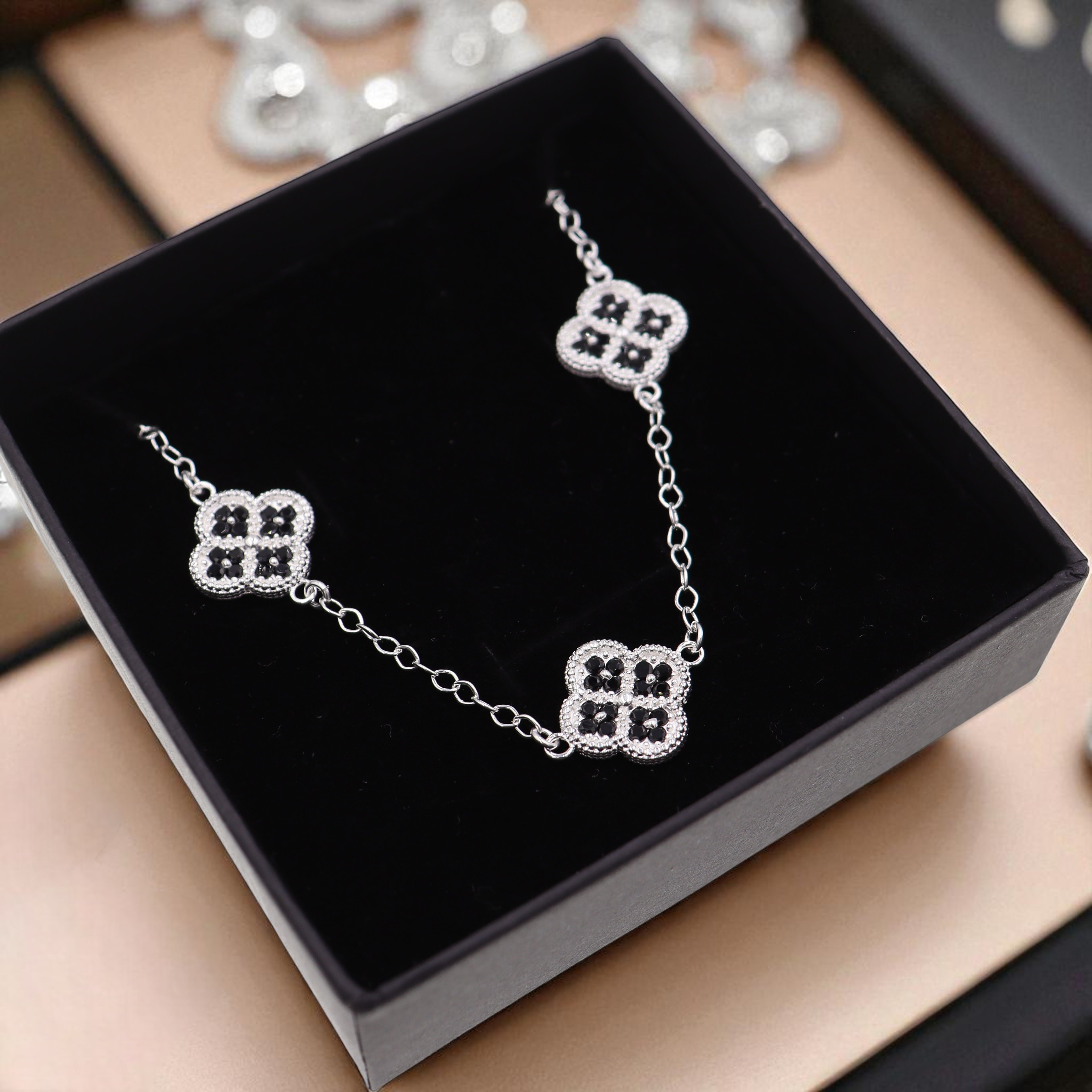 Cadena De Plata.925 Con Treboles Y Circonias