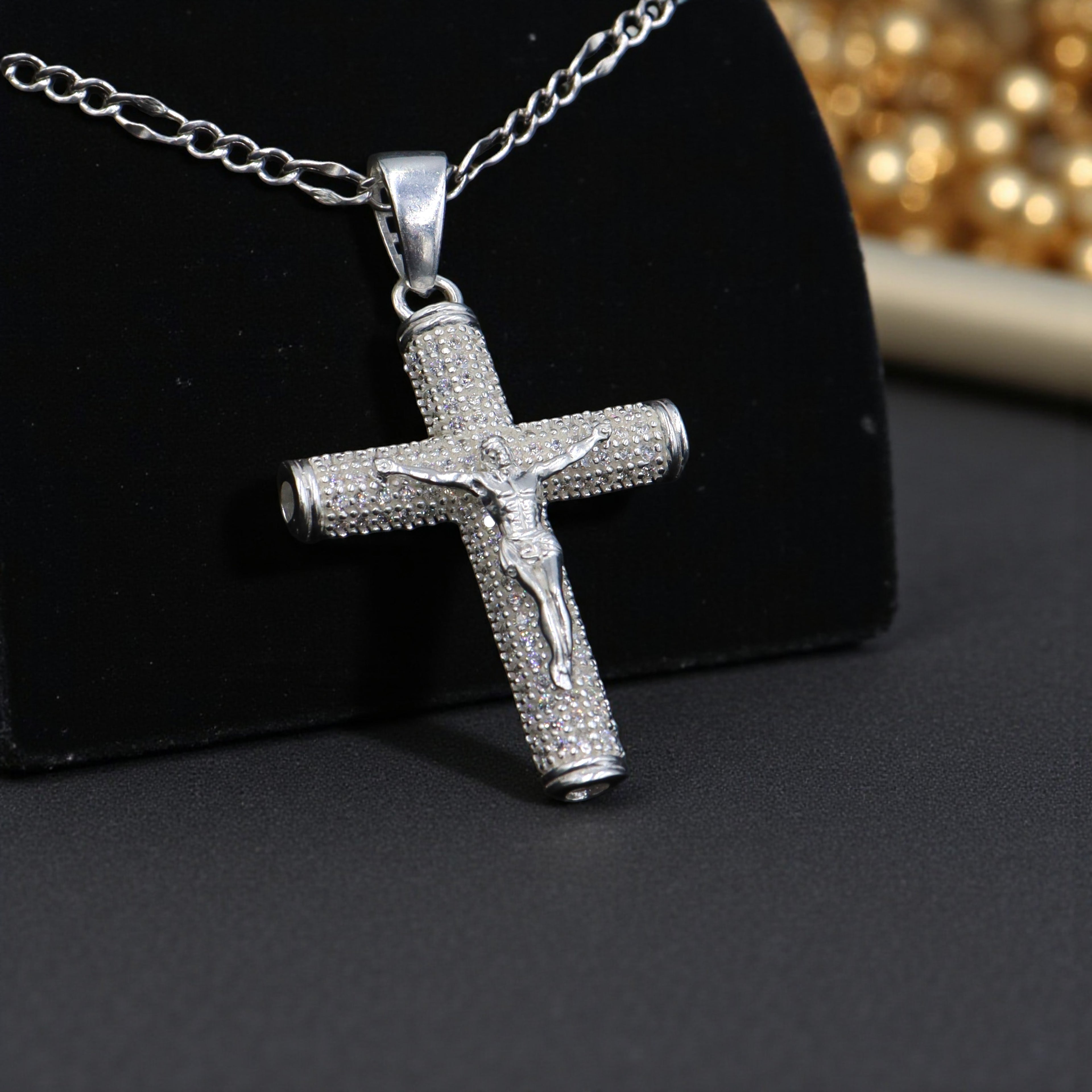 Dije Cruz Circonia + Cadena Plata .925