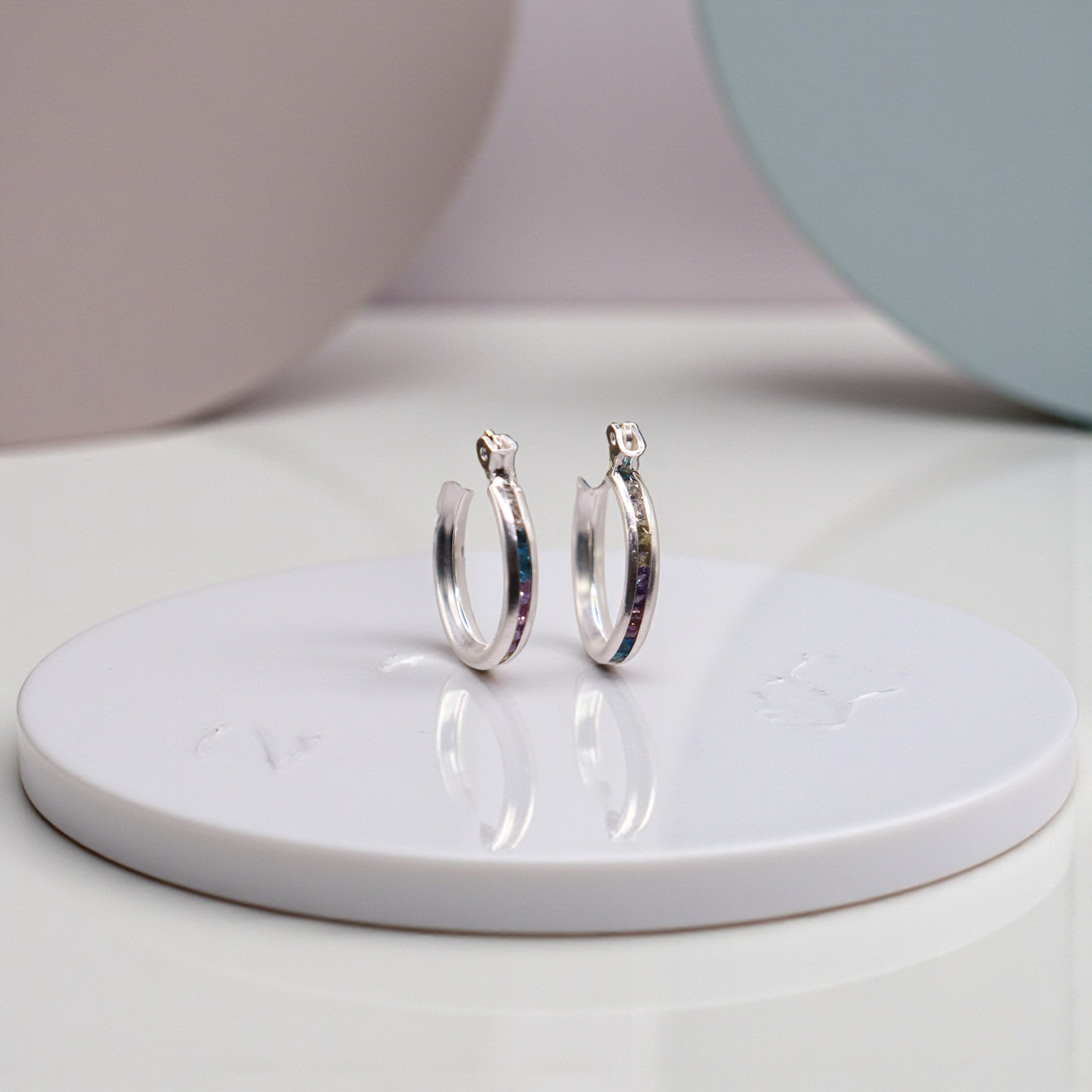 Aretes De Plata .925 Estilo Multicolor Tamaño Mini