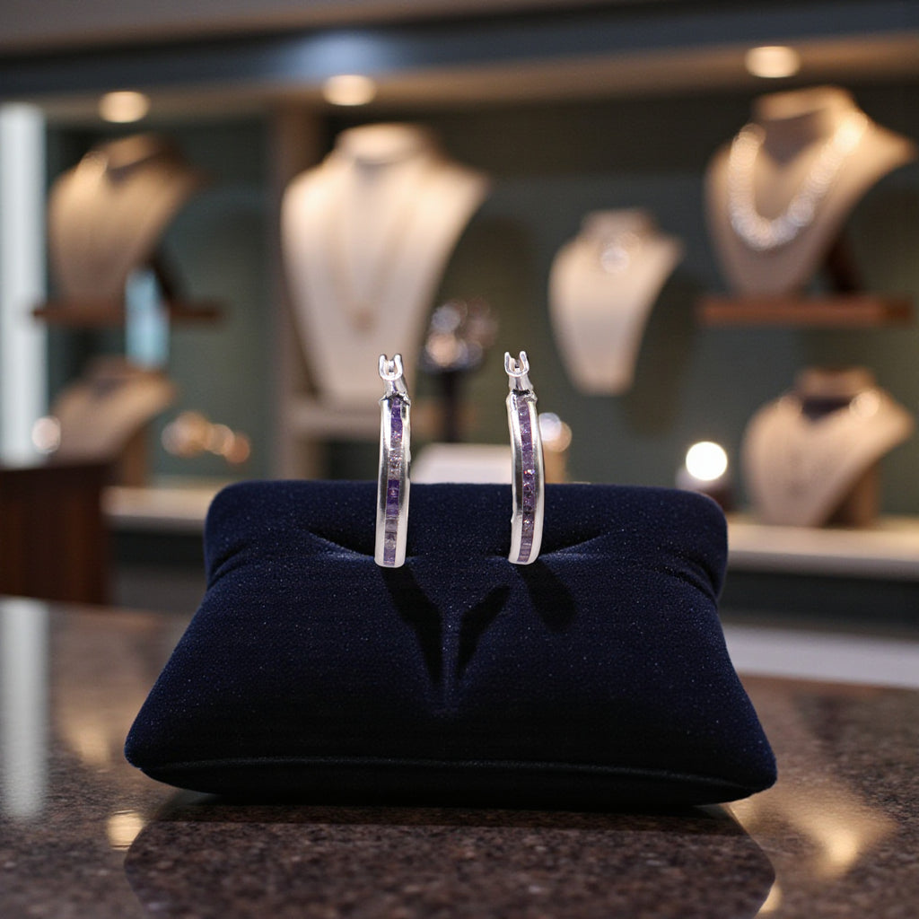 Aretes De Plata .925 Estilo Morado Tamaño Mini
