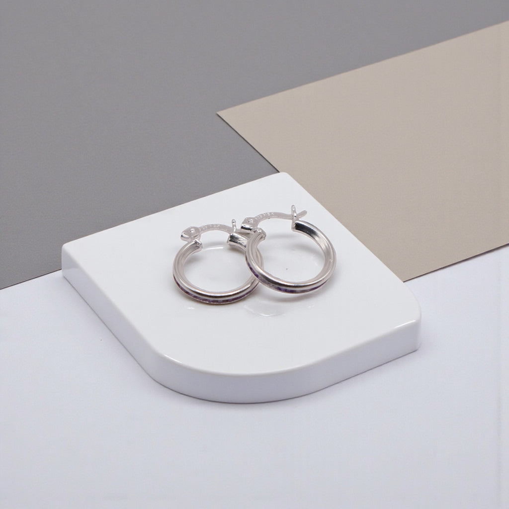 Aretes De Plata .925 Estilo Morado Tamaño Mini