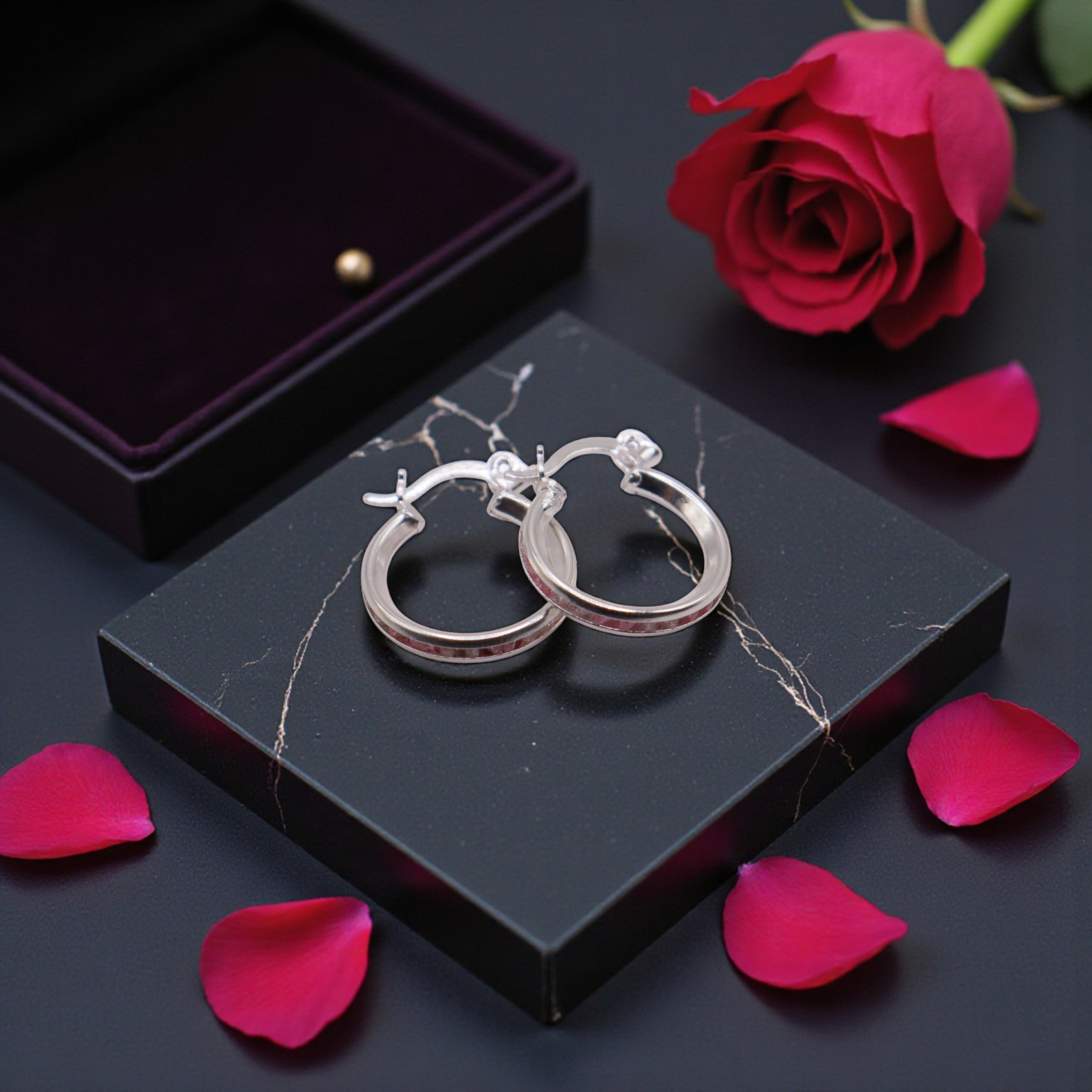 Aretes De Plata .925 Estilo Rosa Tamaño Mini