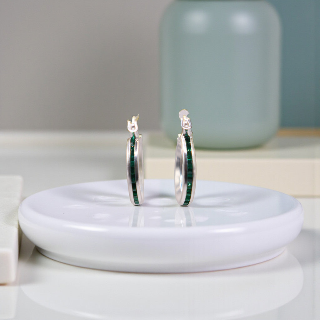 Aretes De Plata .925 Estilo Verde Tamaño Mini