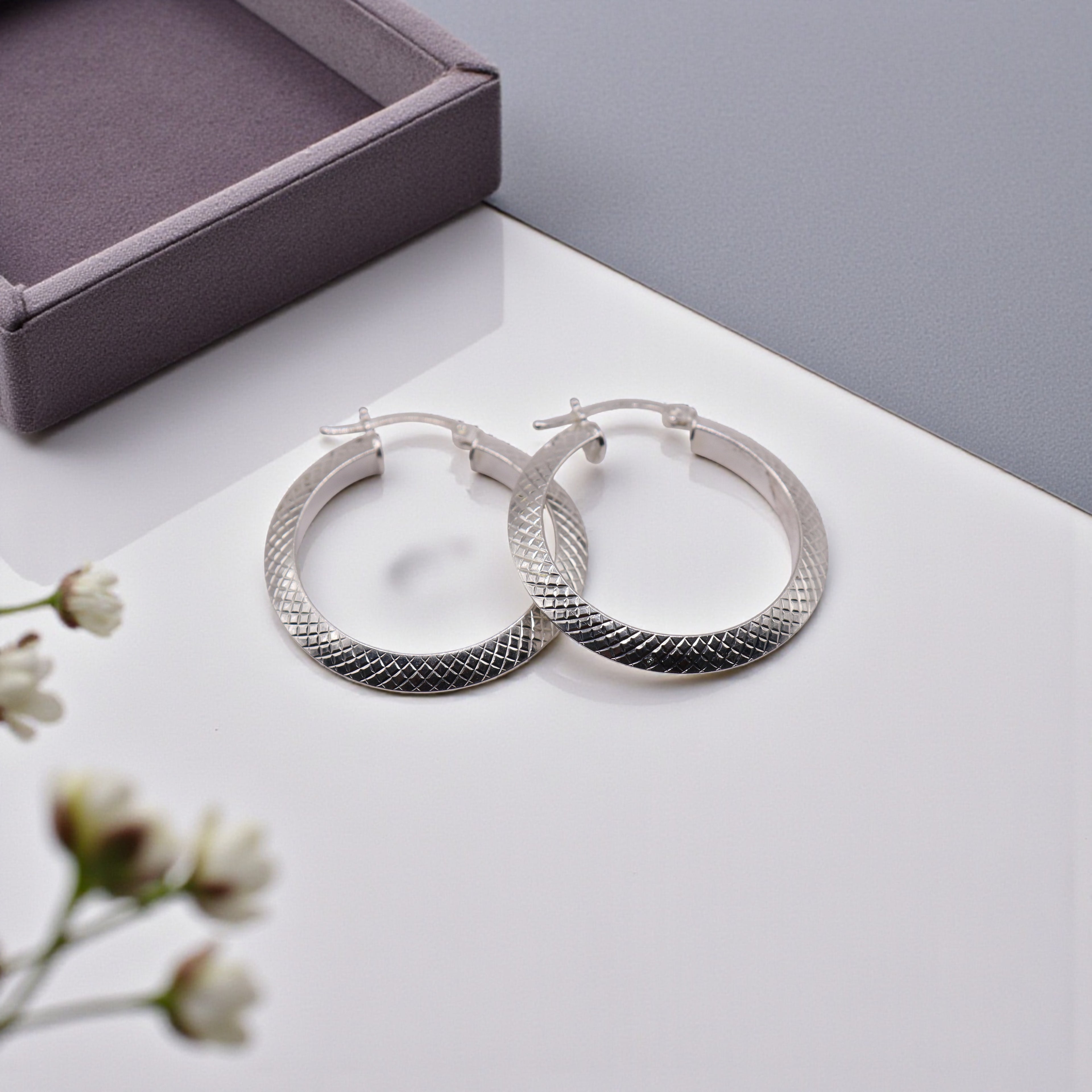 Aretes Arracada Textura Grabada Plata .925