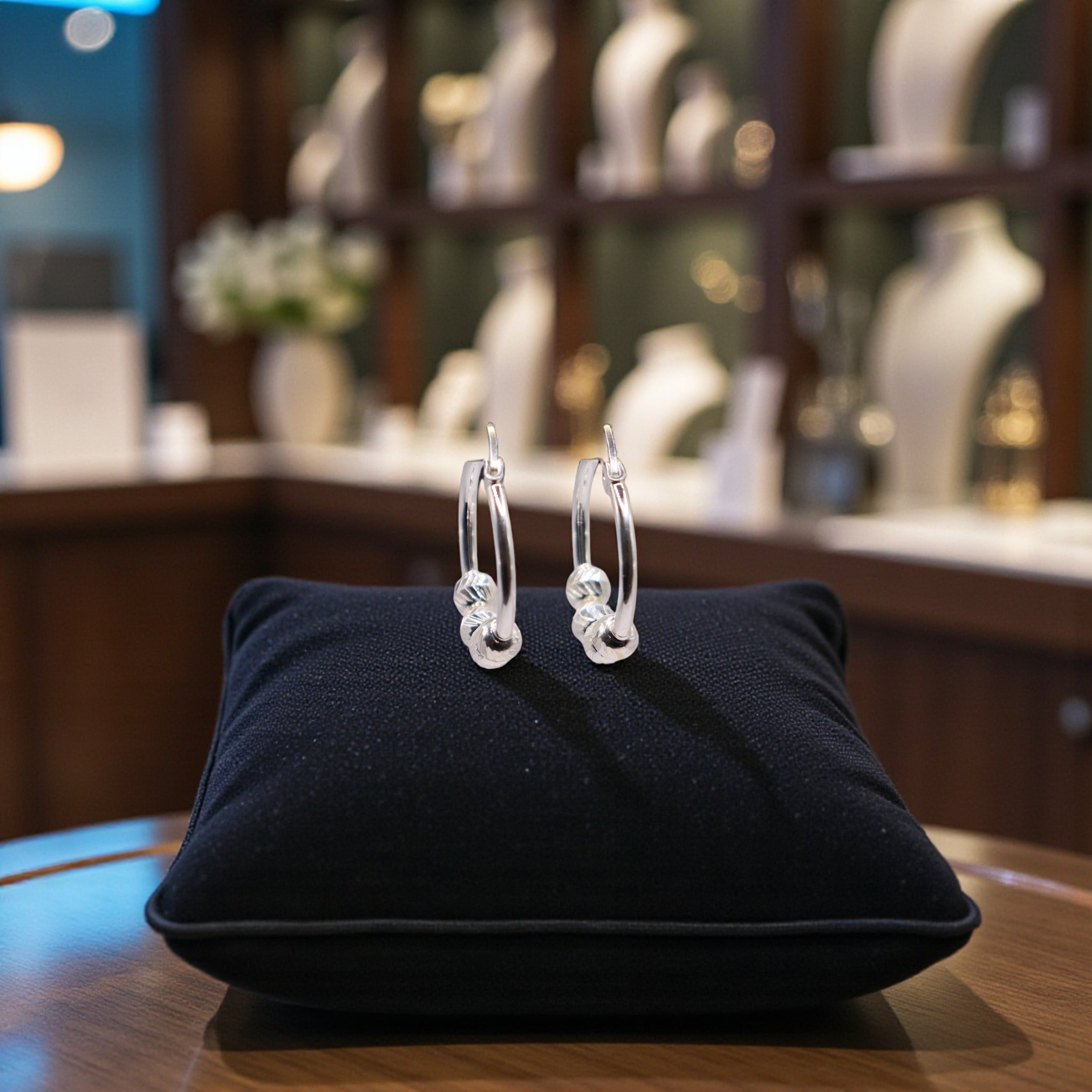 Aretes Arracada Con Bolitas En Plata .925