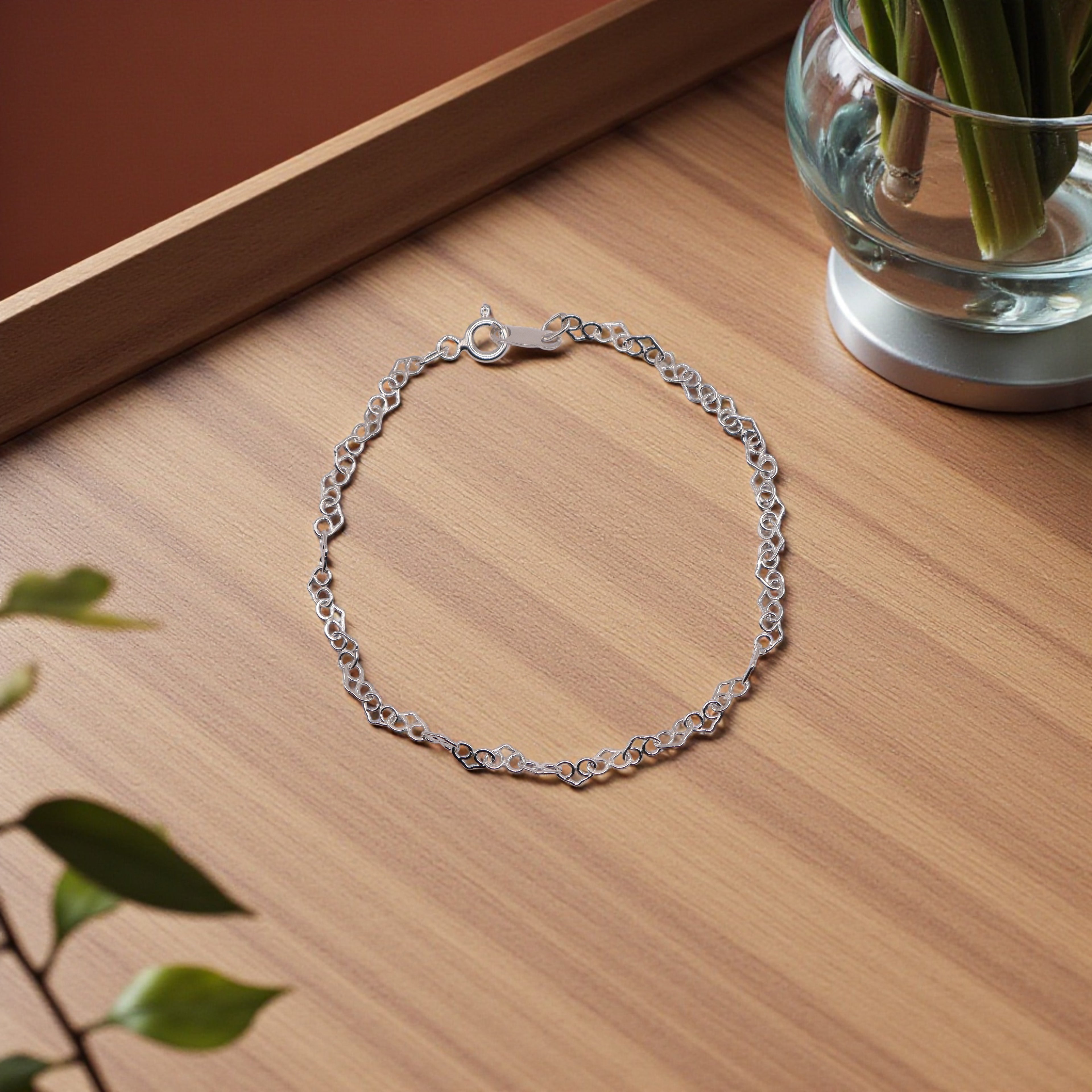 Pulsera De Corazones Plata .925  18 Cm