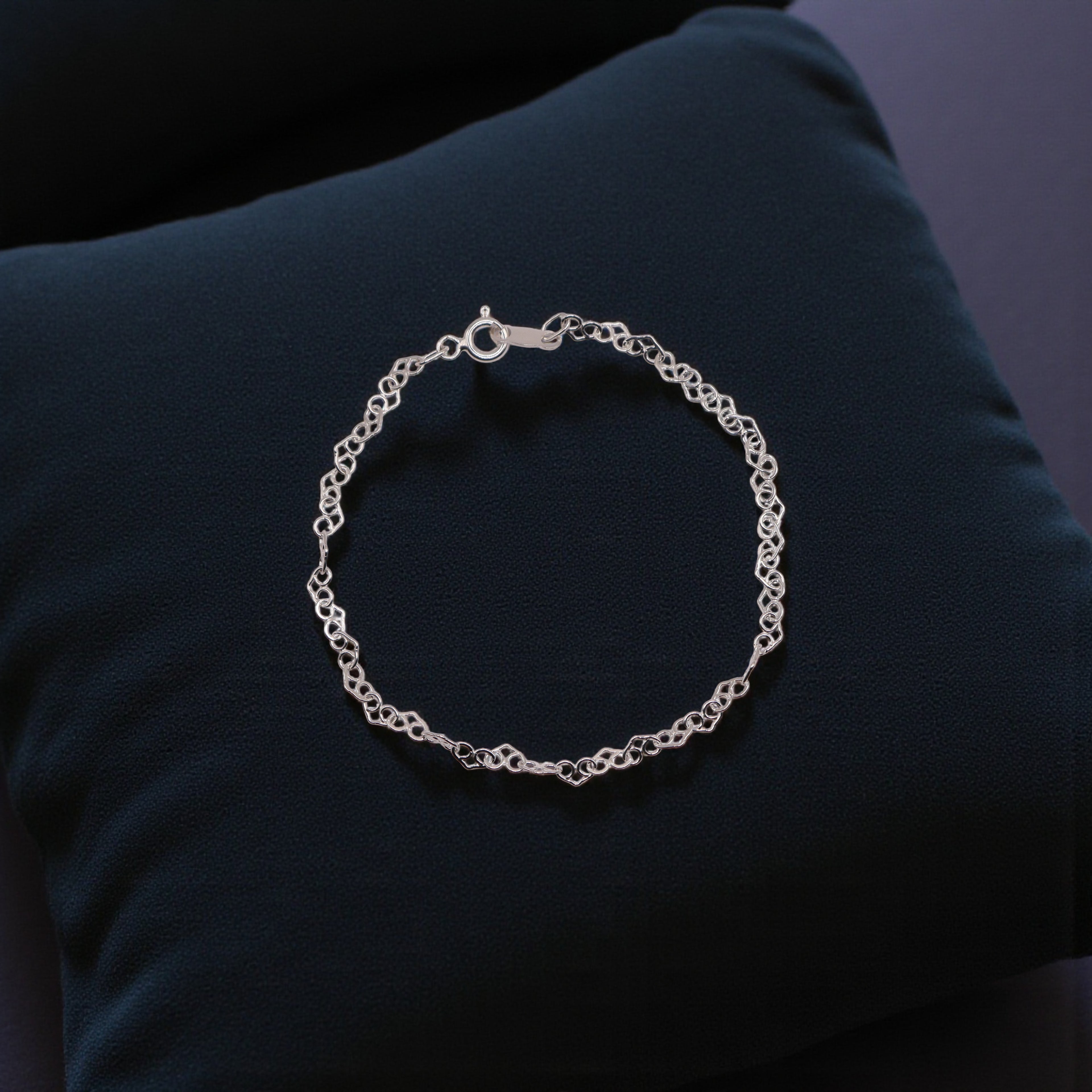 Pulsera De Corazones Plata .925  18 Cm